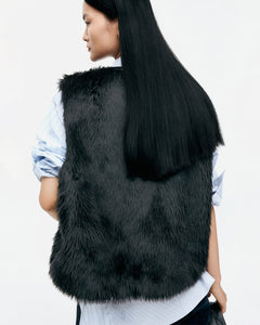 기타 UNISEX CURVED PLACKET REVERSIBLE FAUX-FUR VEST awa723u(BLACK)