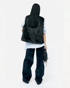기타 UNISEX CURVED PLACKET REVERSIBLE FAUX-FUR VEST awa723u(BLACK)