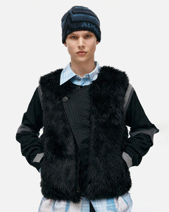 기타 UNISEX CURVED PLACKET REVERSIBLE FAUX-FUR VEST awa723u(BLACK)