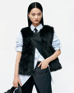 기타 UNISEX CURVED PLACKET REVERSIBLE FAUX-FUR VEST awa723u(BLACK)