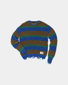 기타 UNISEX DAMAGED STRIPE BOATNECK SWEATER atb1239u(BLUE/GREEN)