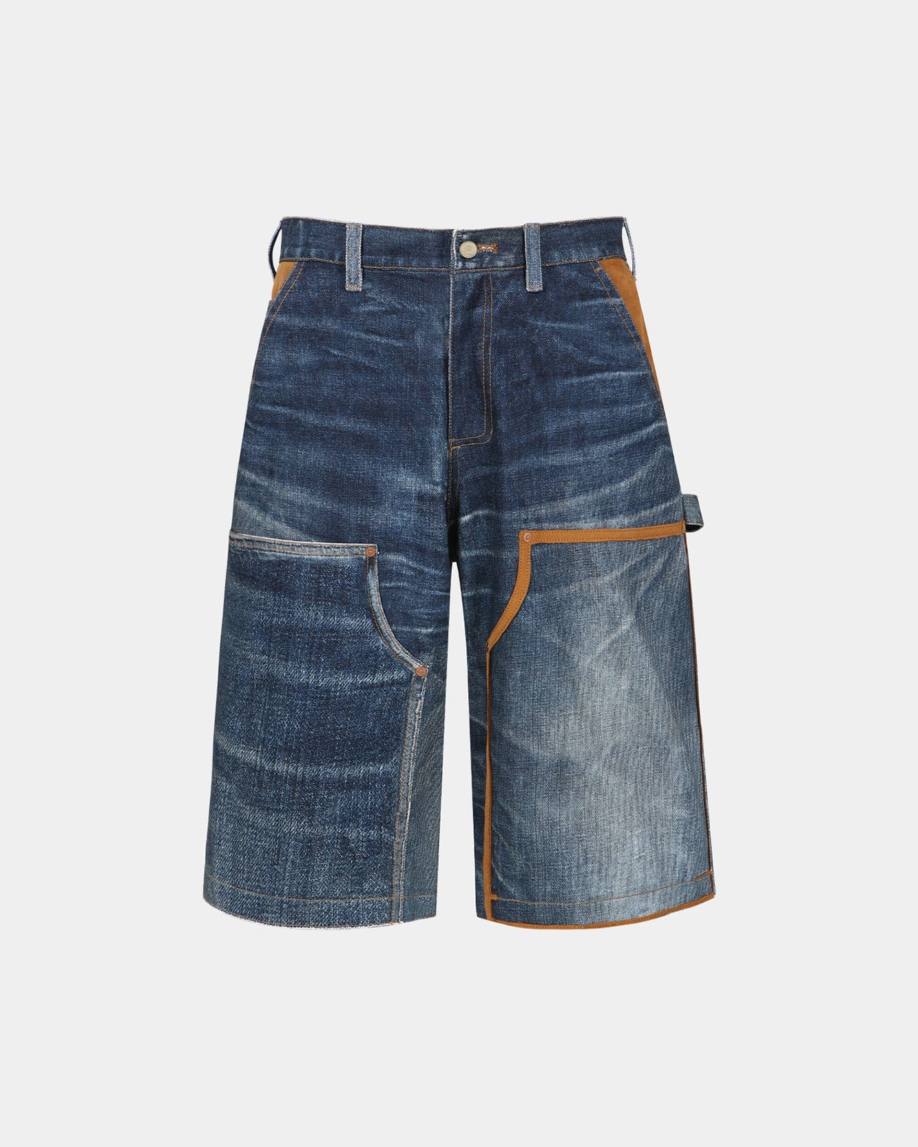 UNISEX DENIM TROMPE L`OEIL DOUBLE KNEE SHORTS apa786u(BLUE