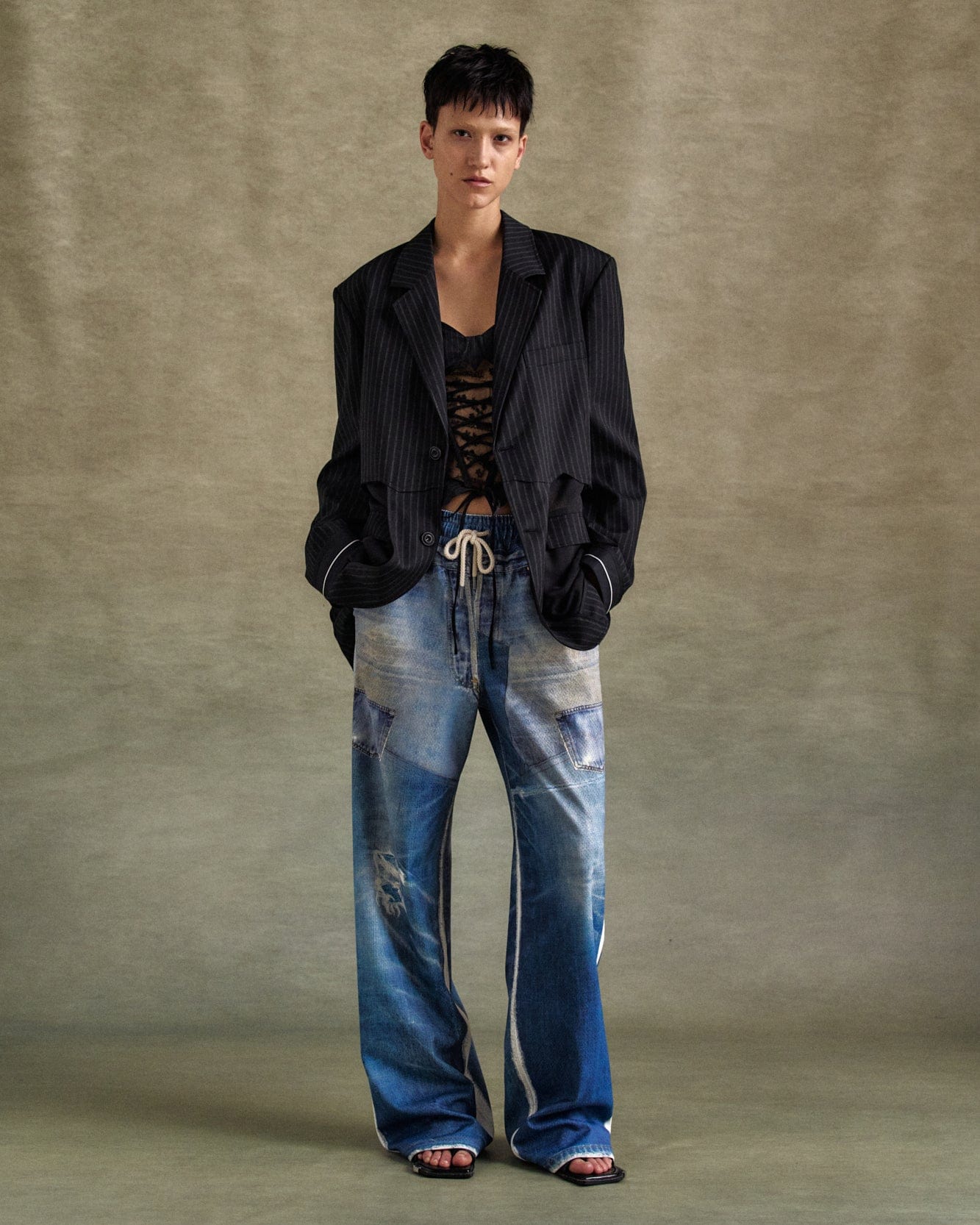 기타 UNISEX DENIM TROMPE LOEIL MESH PANTS apa828u(BLUE)