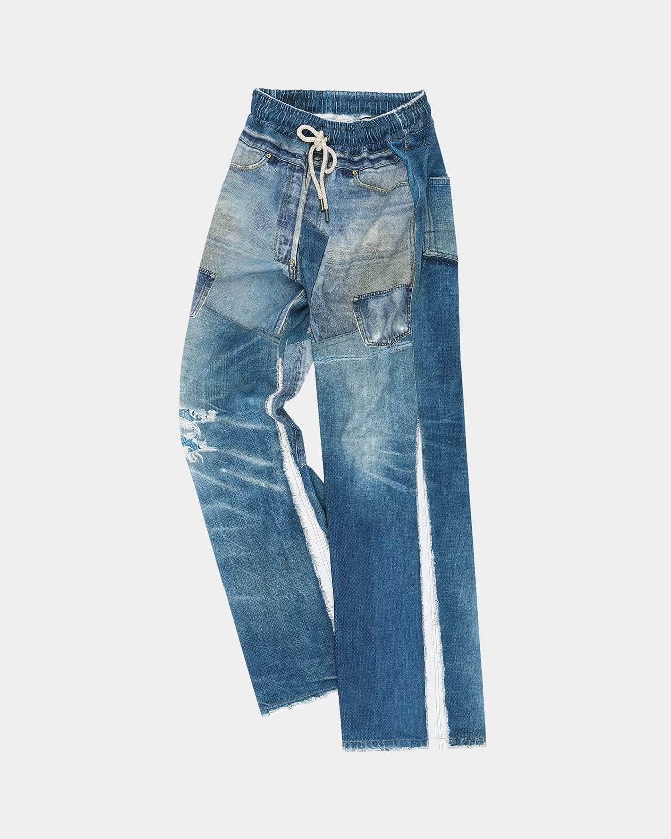 UNISEX DENIM TROMPE LOEIL MESH PANTS apa828u(BLUE