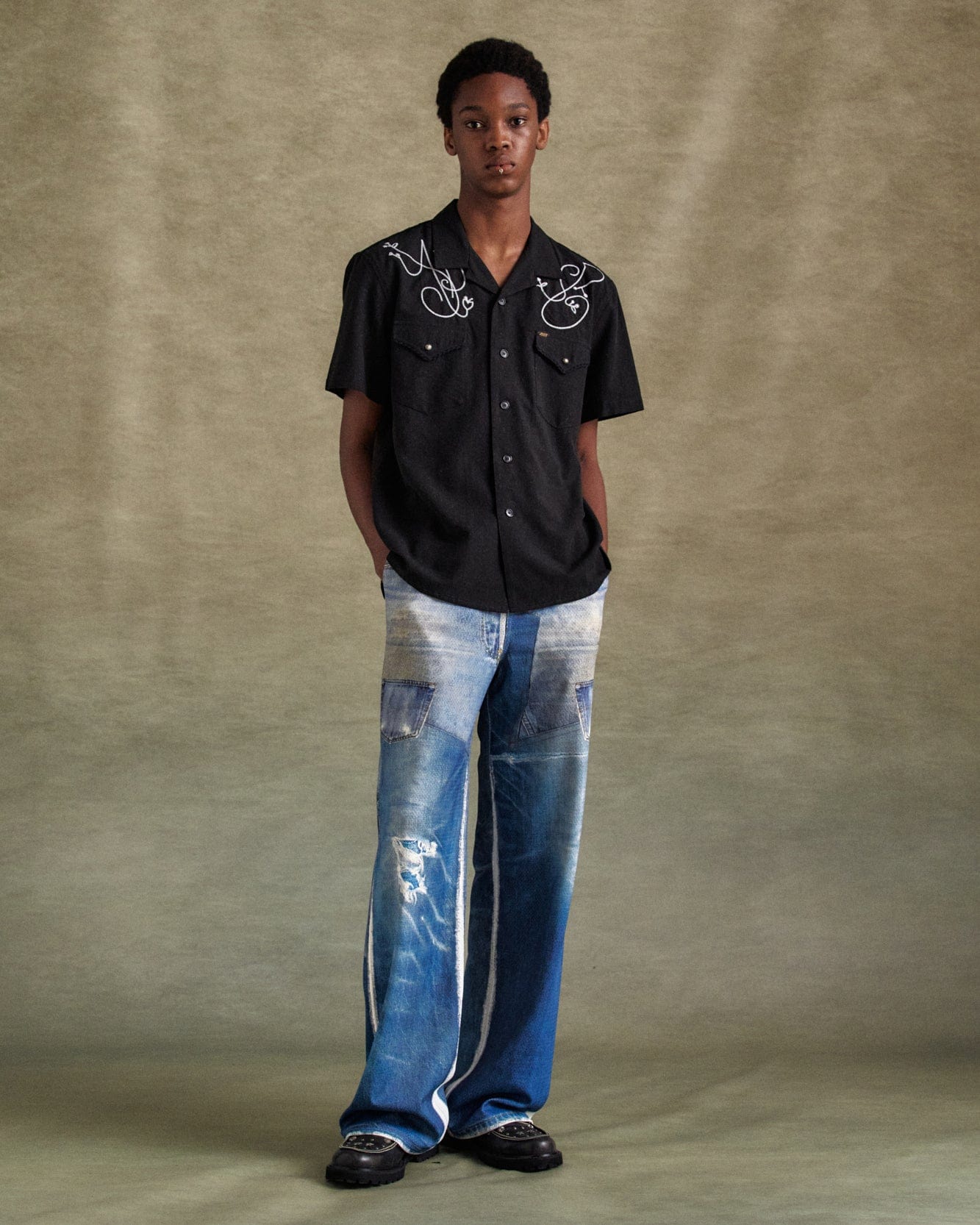 デニム・ジーパン IONSEOUL black wide cutting pants BBU273 ワイドデニム IONSEOUL(アイオンソウル) デニム・ジーパン