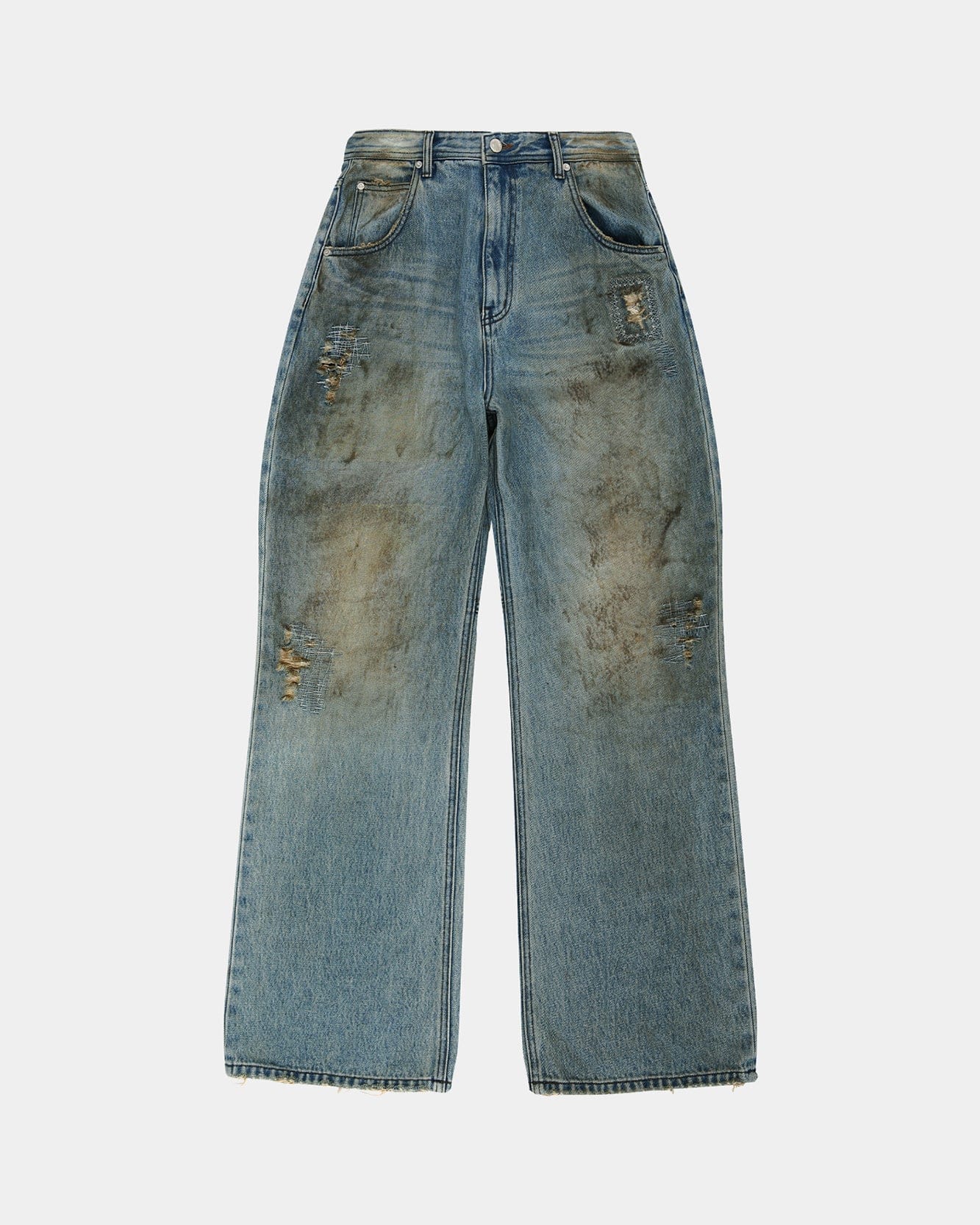 RESTOCK] UNISEX DESTROYED WIDE-LEG JEANS apa864u(BLUE) – Andersson