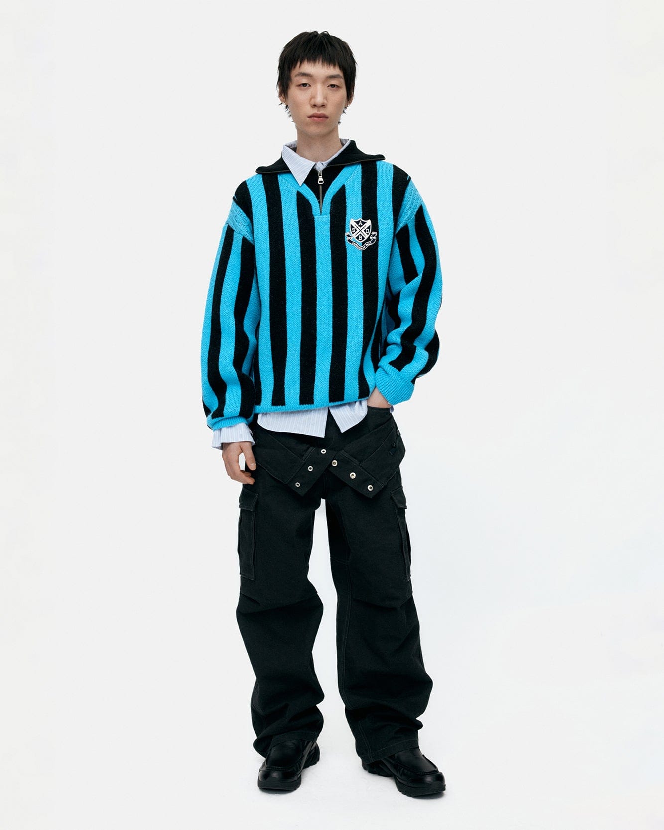기타 UNISEX DOUBLE WAIST WORK WIDE-LEG JEANS apa834u(BLACK)