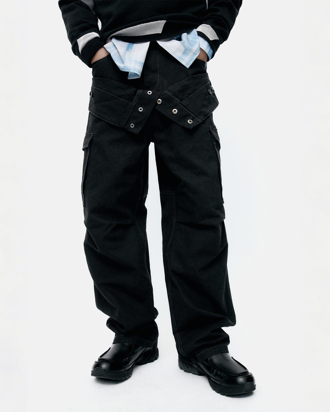 기타 UNISEX DOUBLE WAIST WORK WIDE-LEG JEANS apa834u(BLACK)