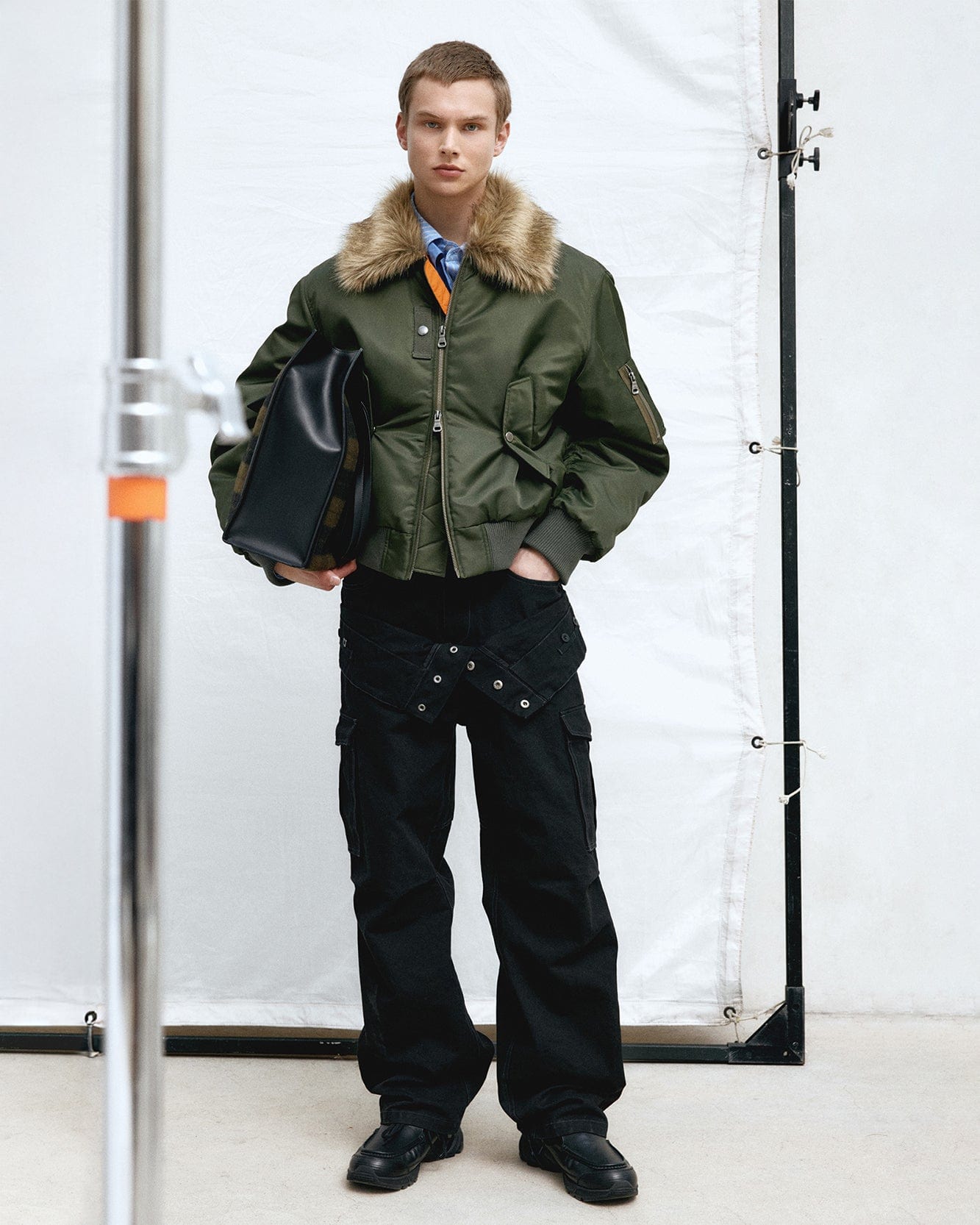 기타 UNISEX DOUBLE WAIST WORK WIDE-LEG JEANS apa834u(BLACK)