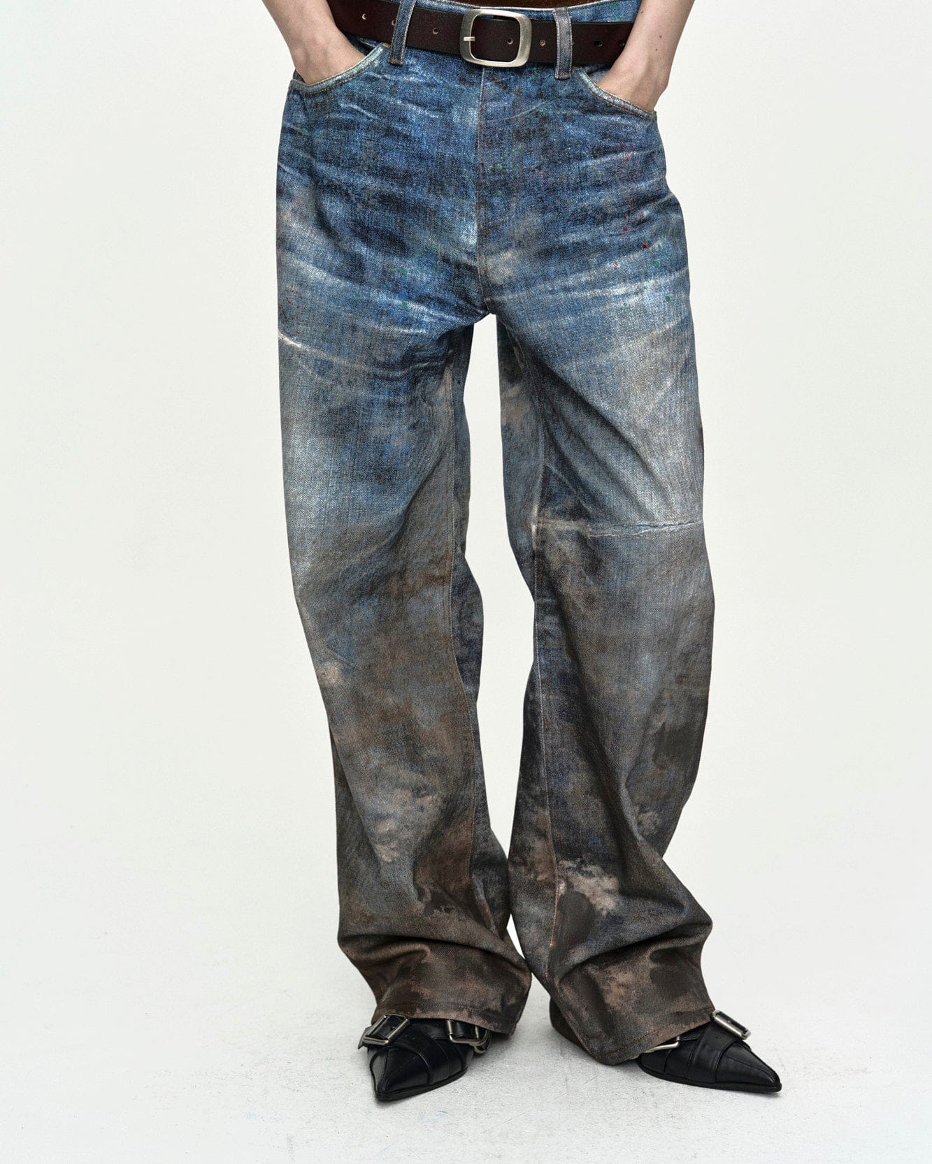 RESTOCK] UNISEX FESTIVAL MUD PRINTED JEANS apa877u(BLUE