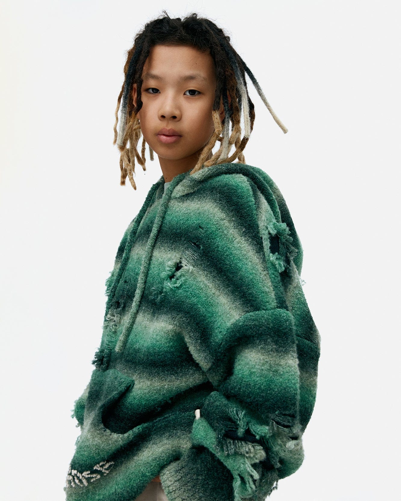 기타 UNISEX GRADIENT DISTRESSED HOODIE atb1391u(GREEN)