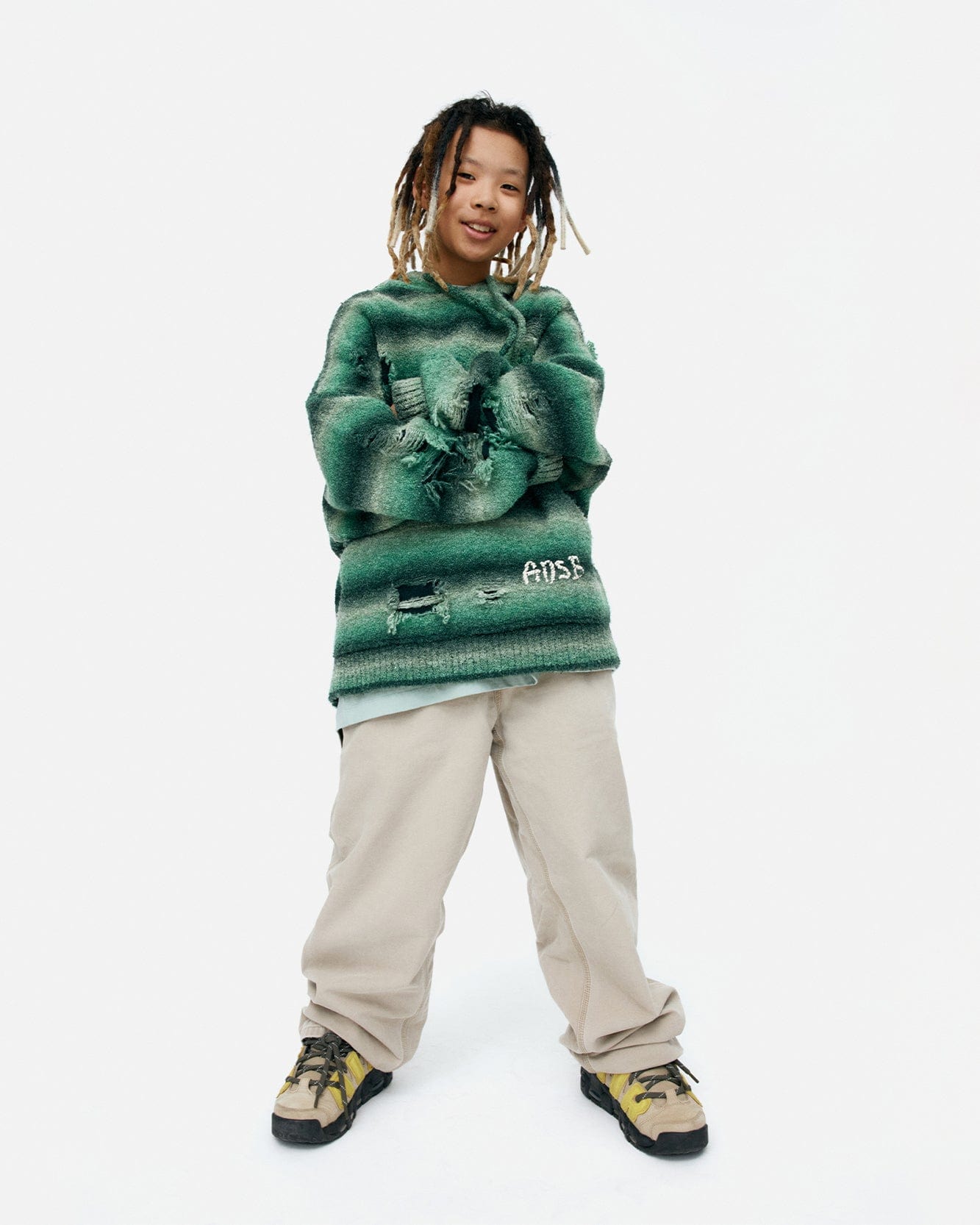 기타 UNISEX GRADIENT DISTRESSED HOODIE atb1391u(GREEN)