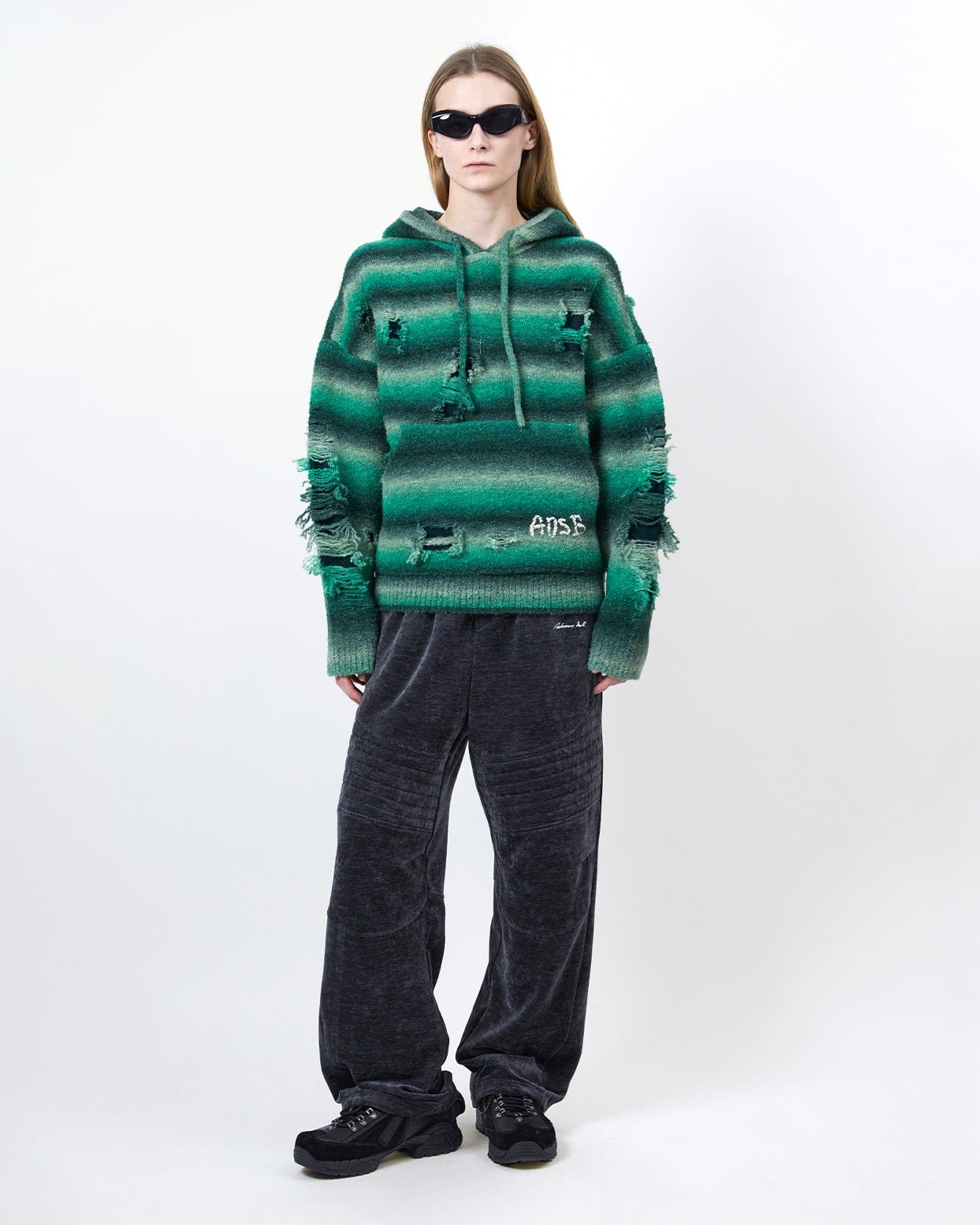 기타 UNISEX GRADIENT DISTRESSED HOODIE atb1391u(GREEN)