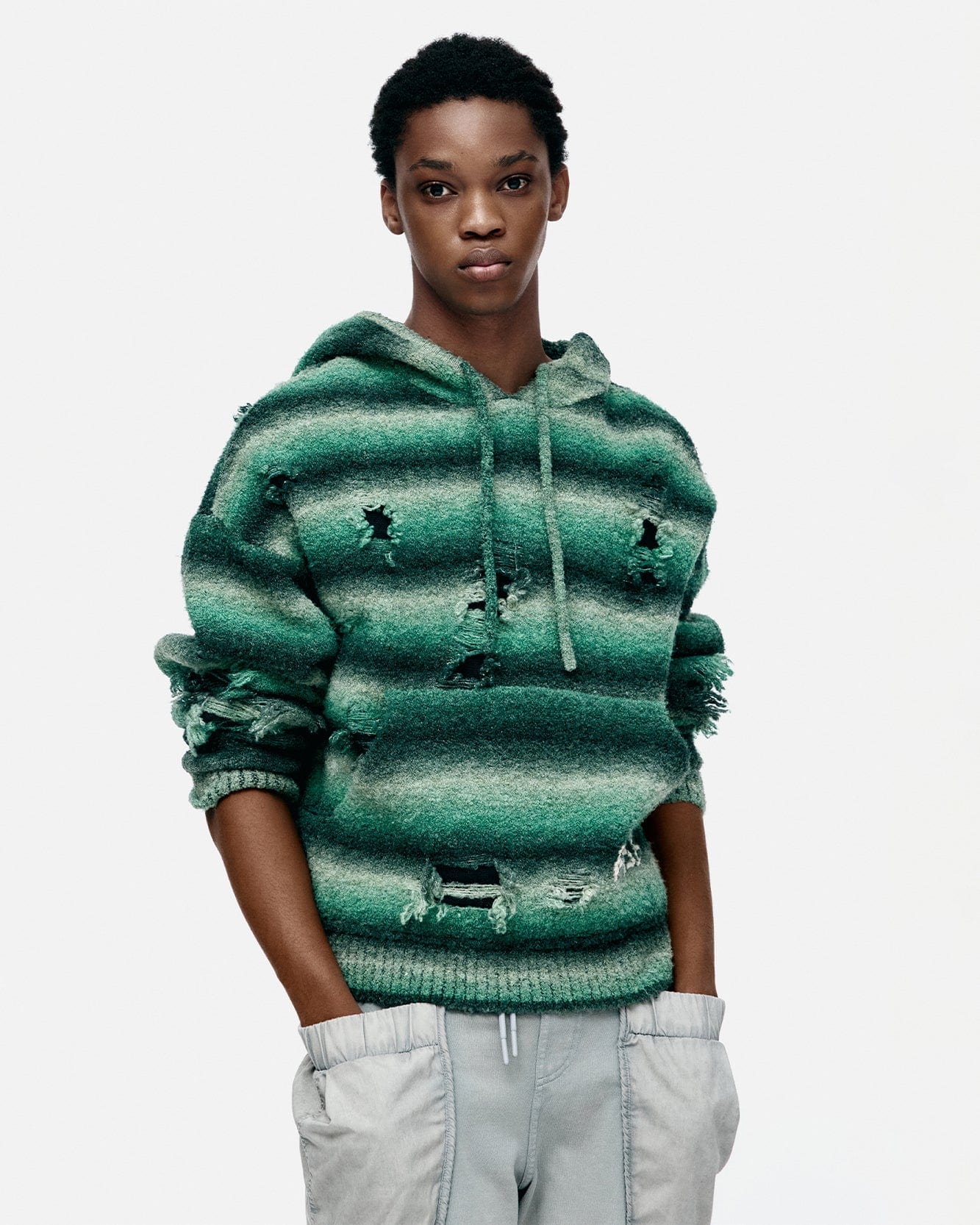 기타 UNISEX GRADIENT DISTRESSED HOODIE atb1391u(GREEN)