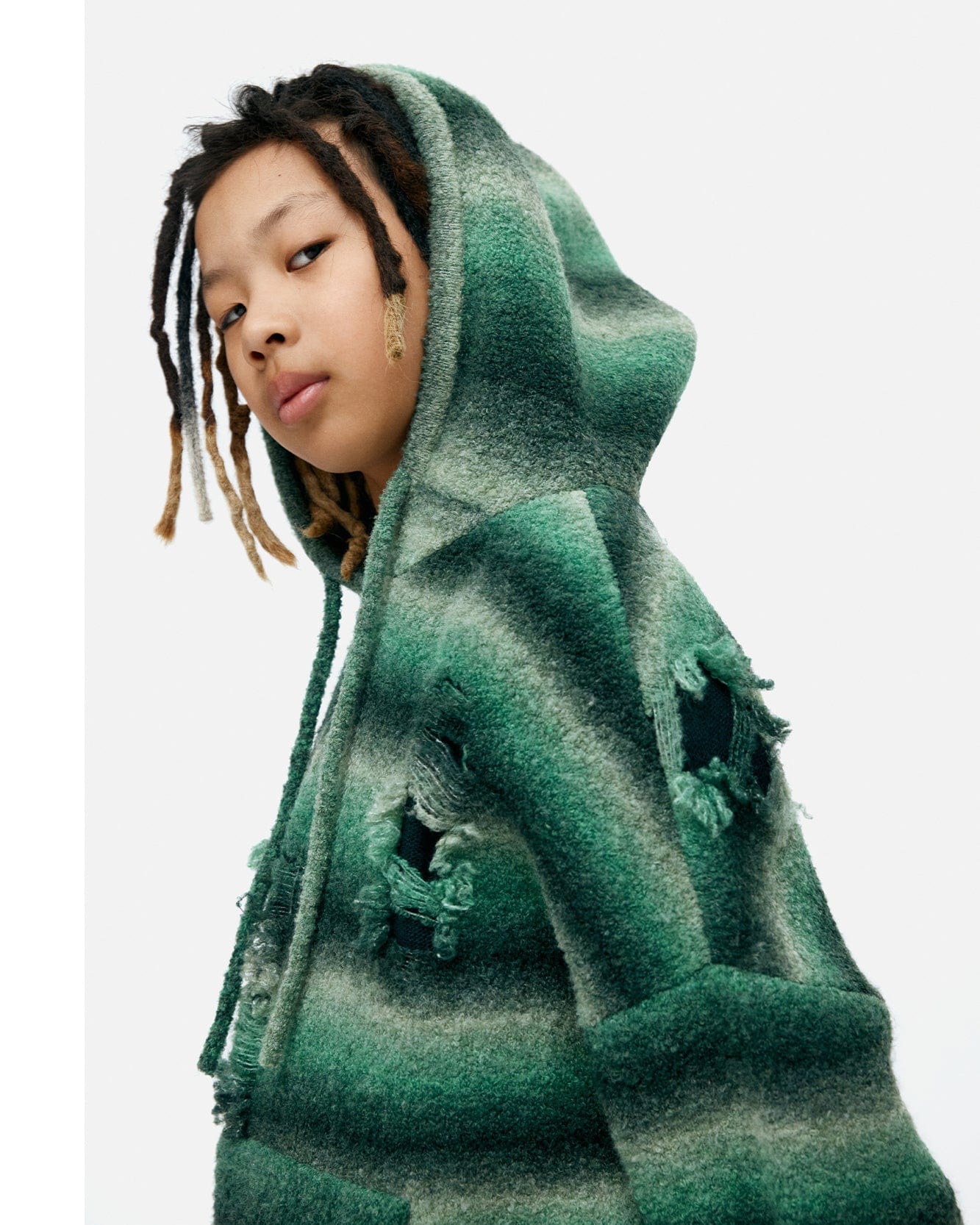 기타 UNISEX GRADIENT DISTRESSED HOODIE atb1391u(GREEN)