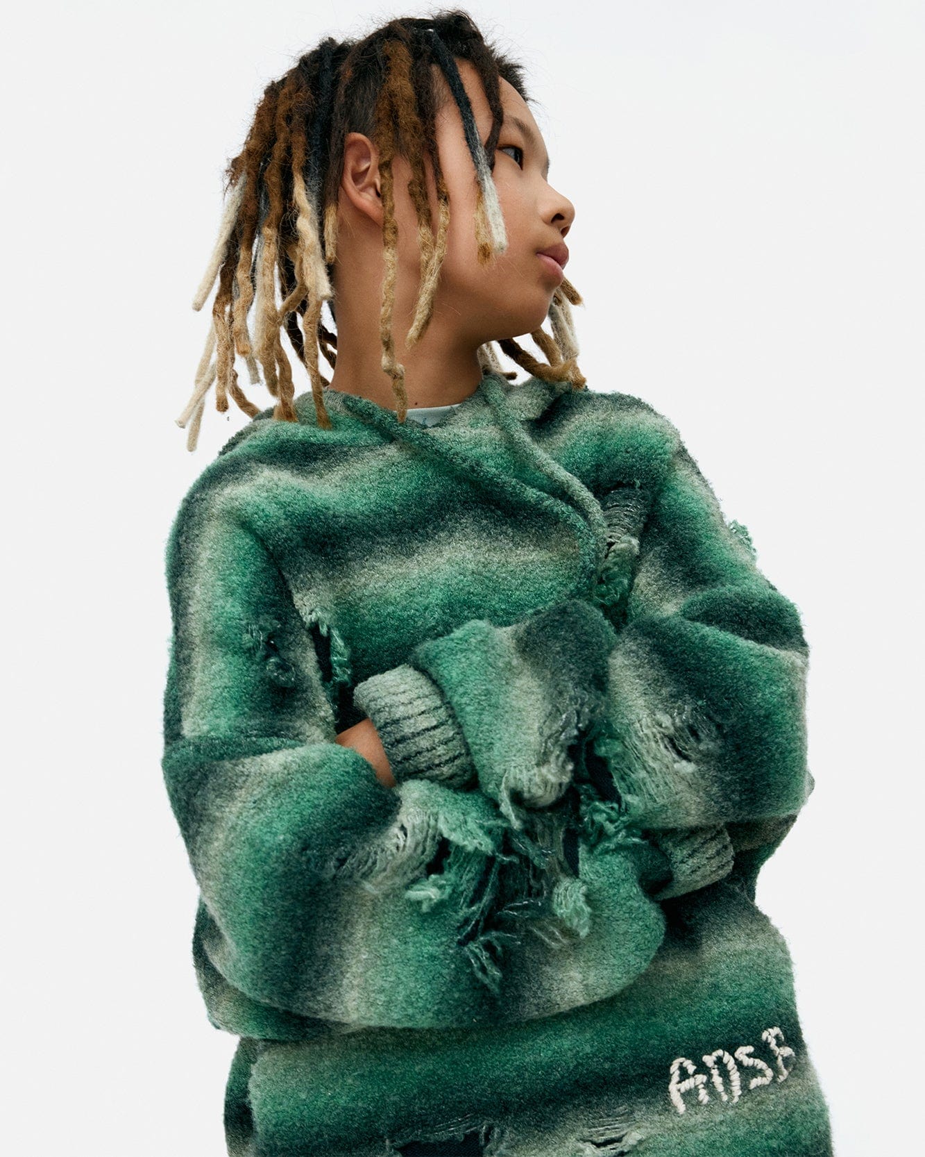 기타 UNISEX GRADIENT DISTRESSED HOODIE atb1391u(GREEN)