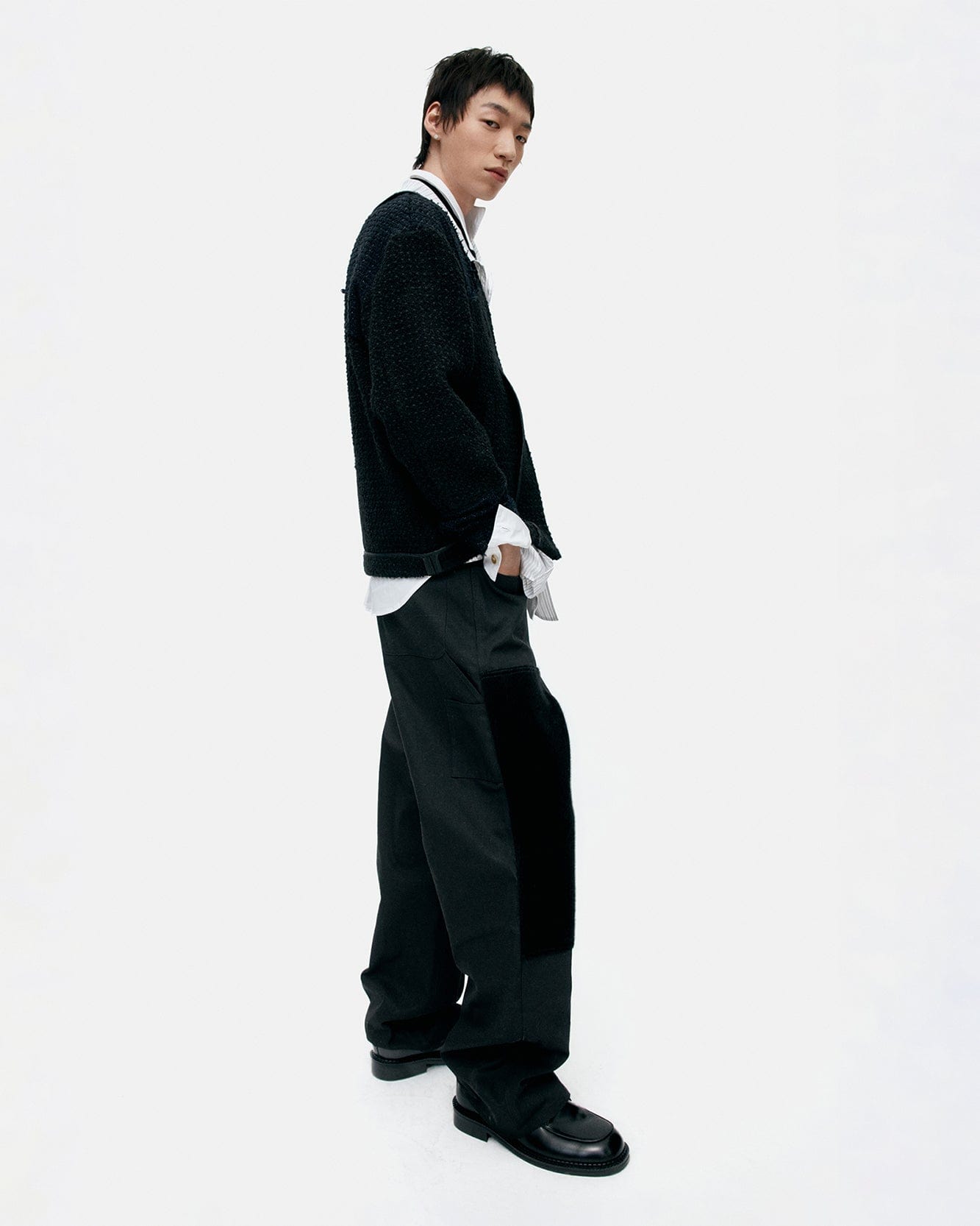 기타 UNISEX INSIDE OUT TWEED CARDIGAN awa732u(BLACK)