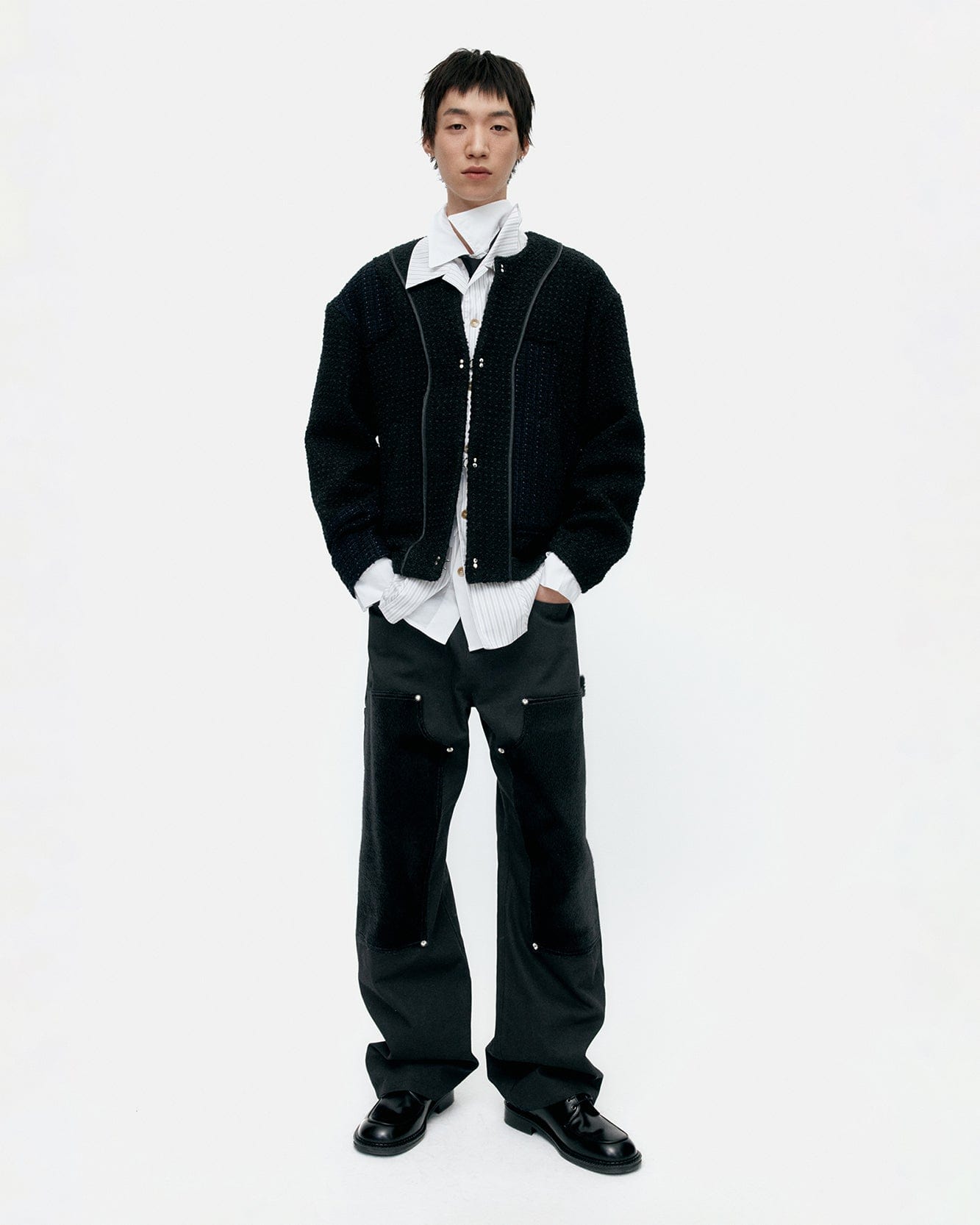 기타 UNISEX INSIDE OUT TWEED CARDIGAN awa732u(BLACK)