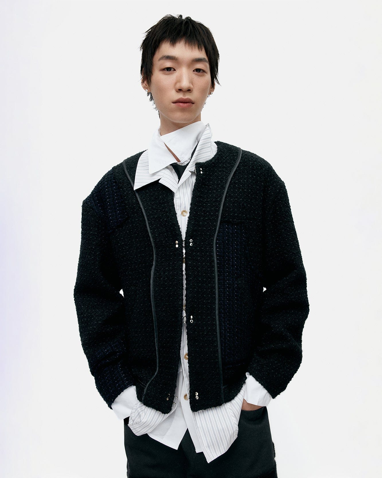 기타 UNISEX INSIDE OUT TWEED CARDIGAN awa732u(BLACK)