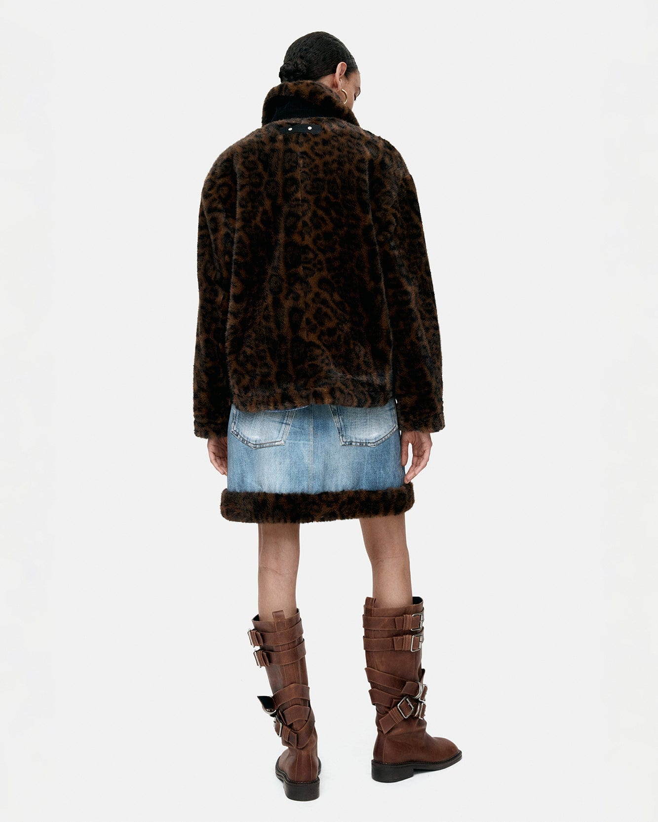 기타 UNISEX LEOPARD FUR DUFFLE JACKET awa735u(BROWN)