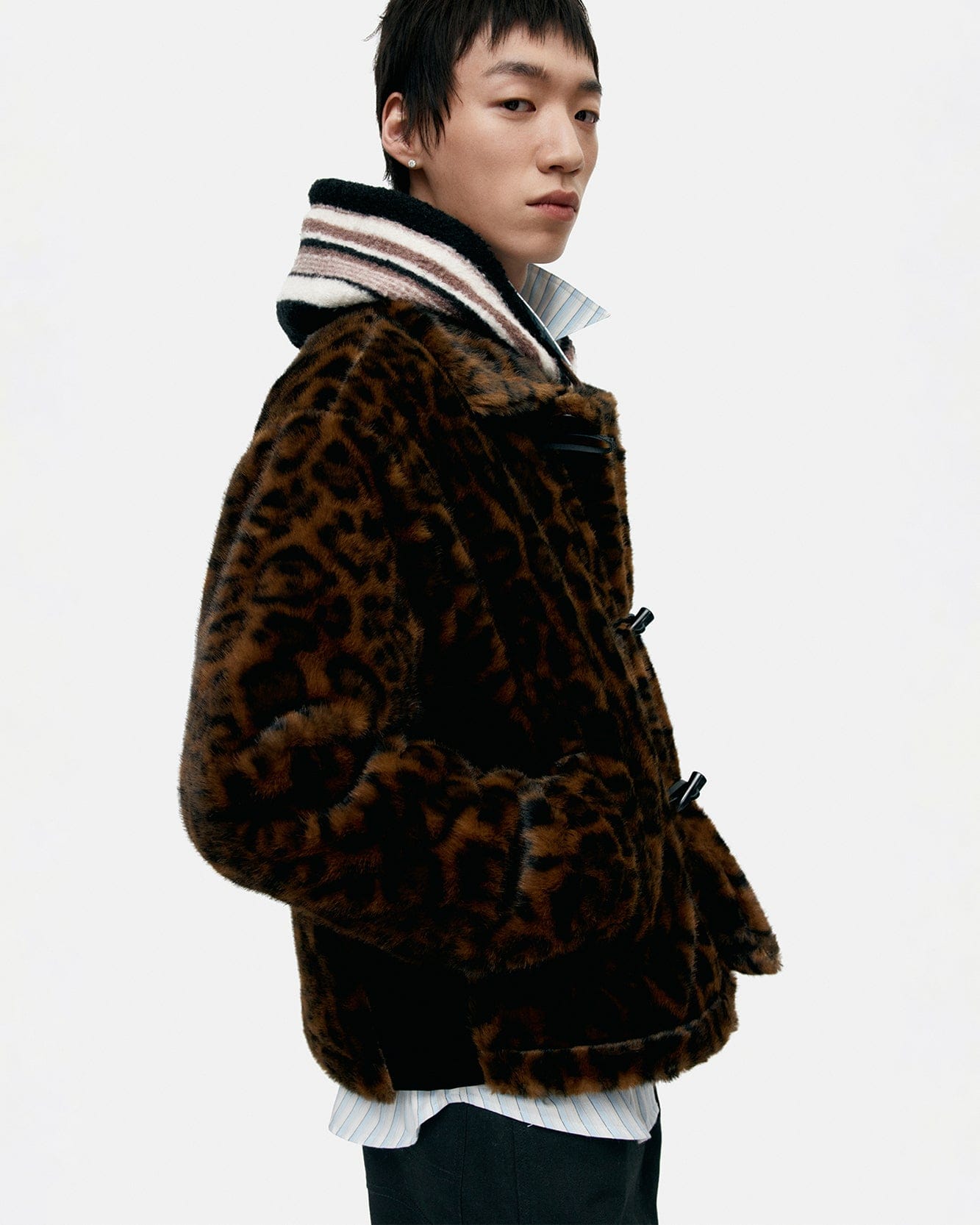 기타 UNISEX LEOPARD FUR DUFFLE JACKET awa735u(BROWN)