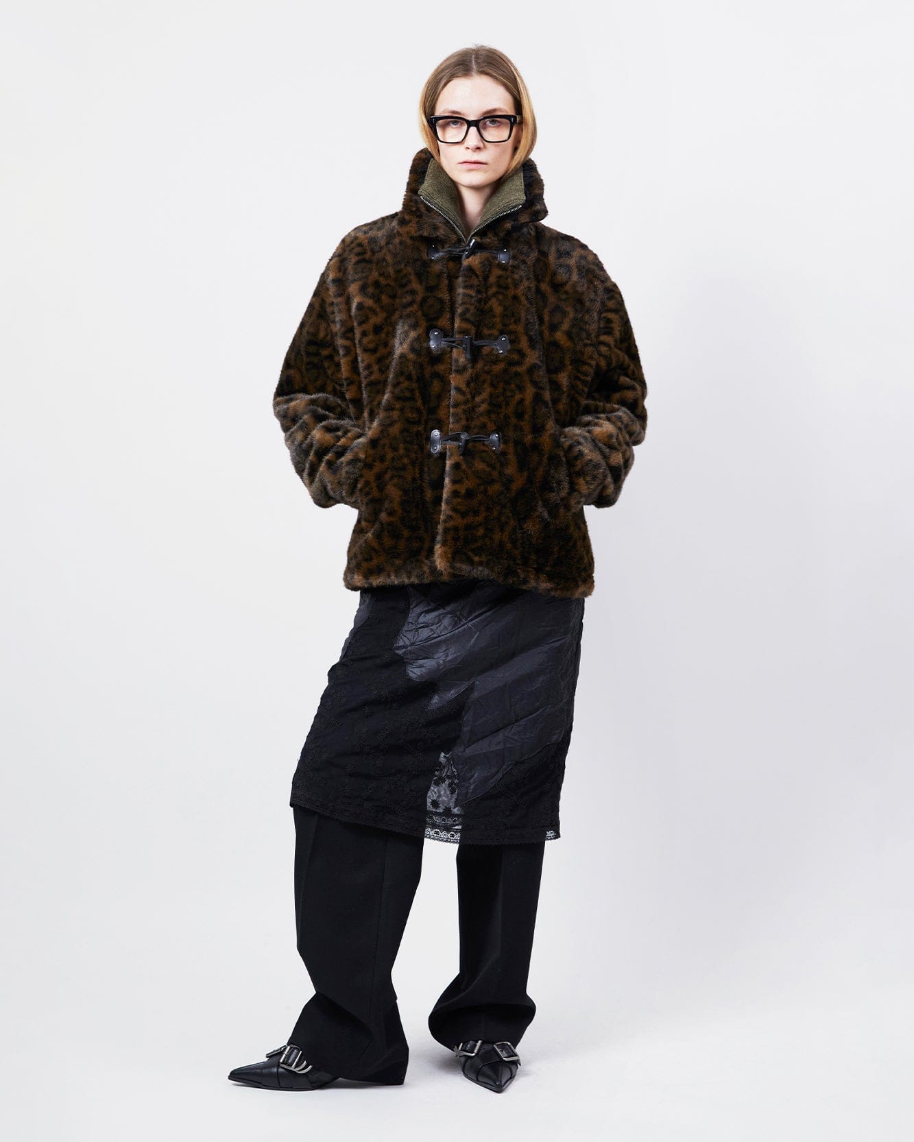 기타 UNISEX LEOPARD FUR DUFFLE JACKET awa735u(BROWN)