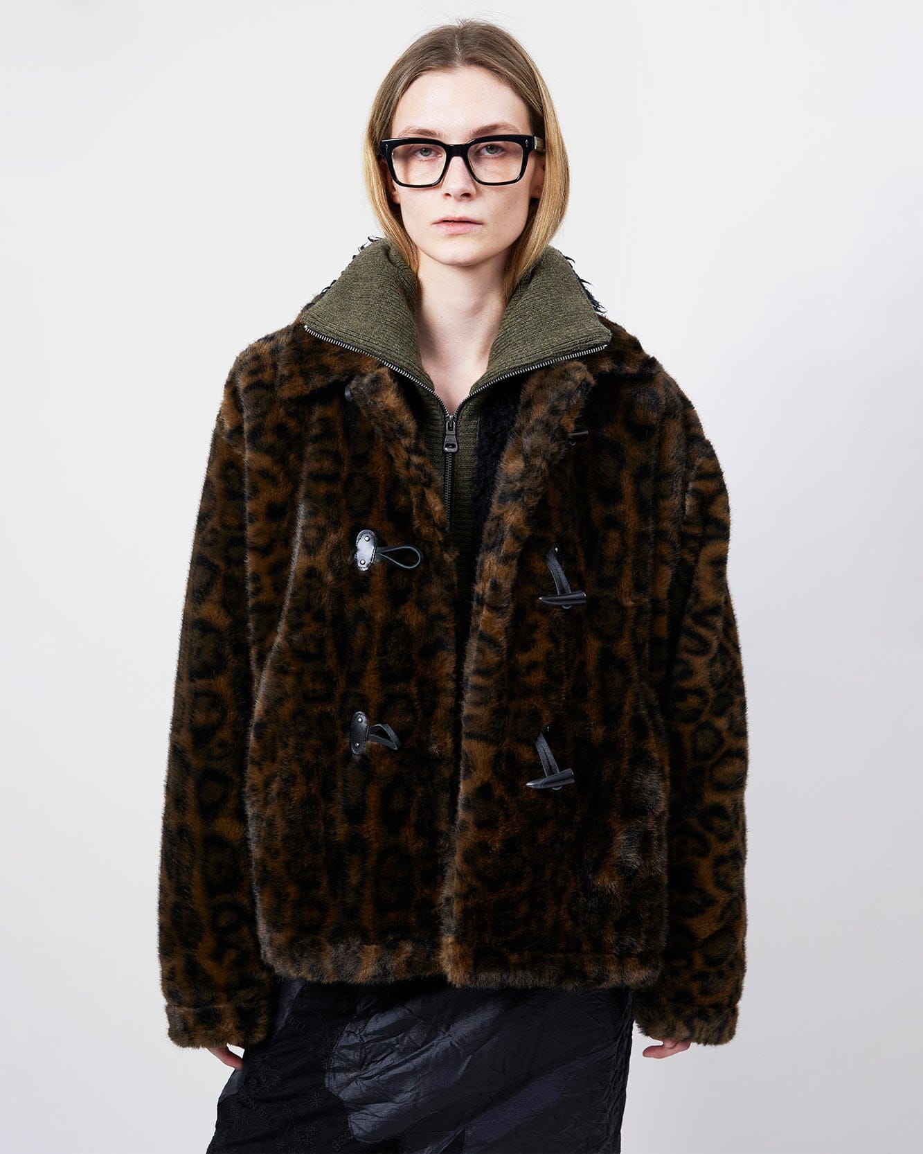 기타 UNISEX LEOPARD FUR DUFFLE JACKET awa735u(BROWN)