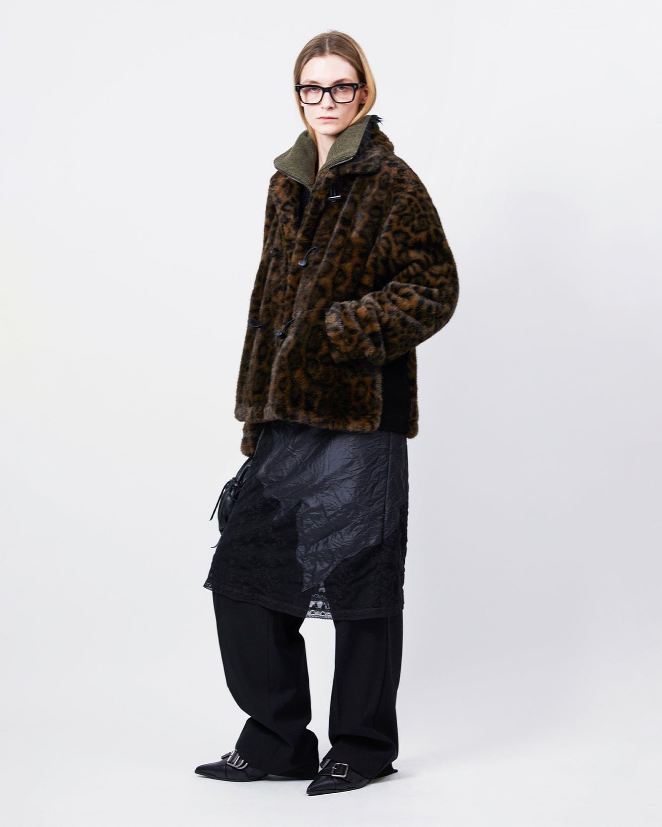 기타 UNISEX LEOPARD FUR DUFFLE JACKET awa735u(BROWN)