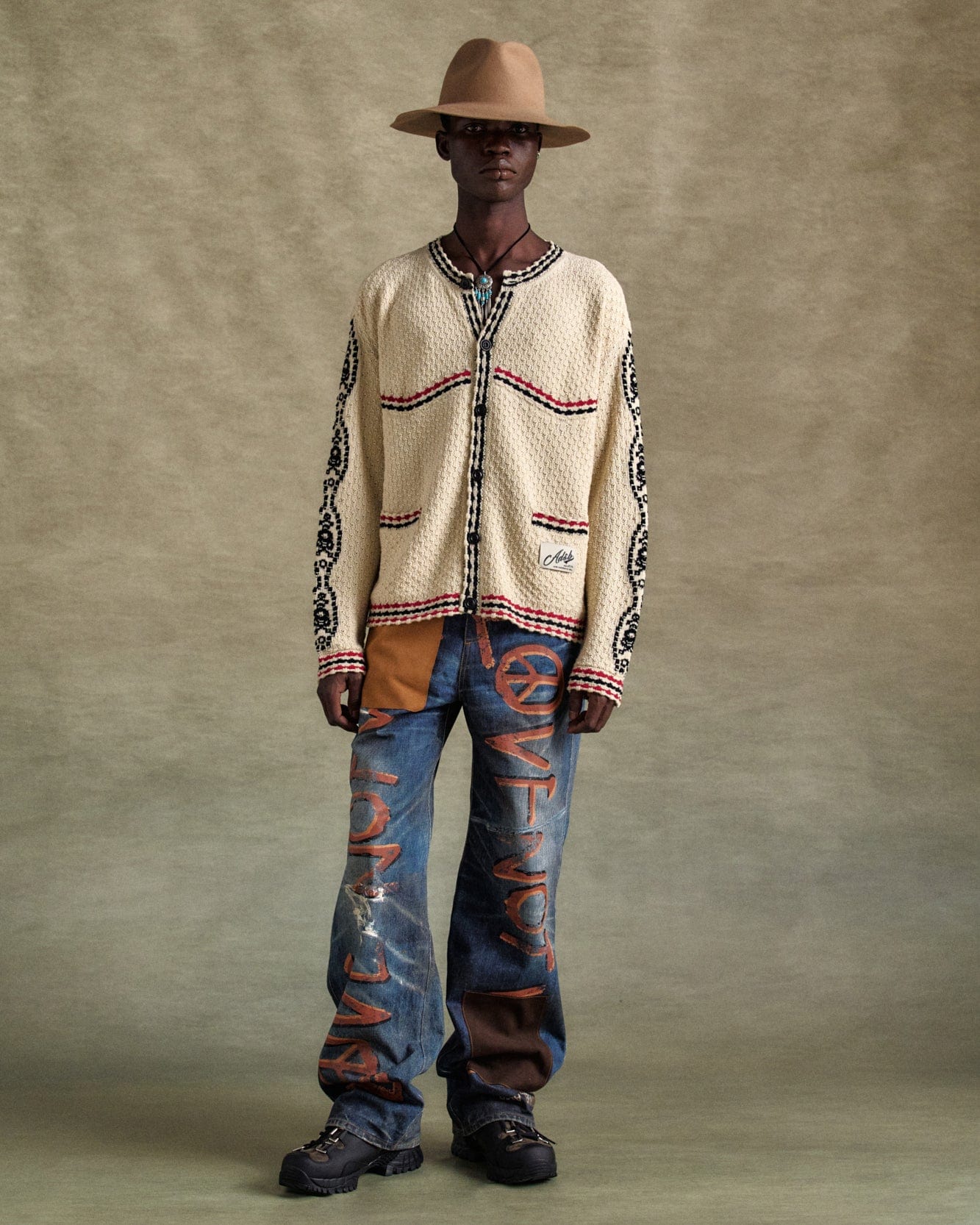 [Andersson Bell]★(Unisex) TROMPE L'OEIL PRINTED DENIM PANTS UNISEX LOVE PRINTED DENIM TROMPE L`OEIL JEANS apa790u(BLUE