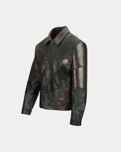 기타 UNISEX PATCHWORK LEATHER JACKET awa730u(BLACK/BROWN)