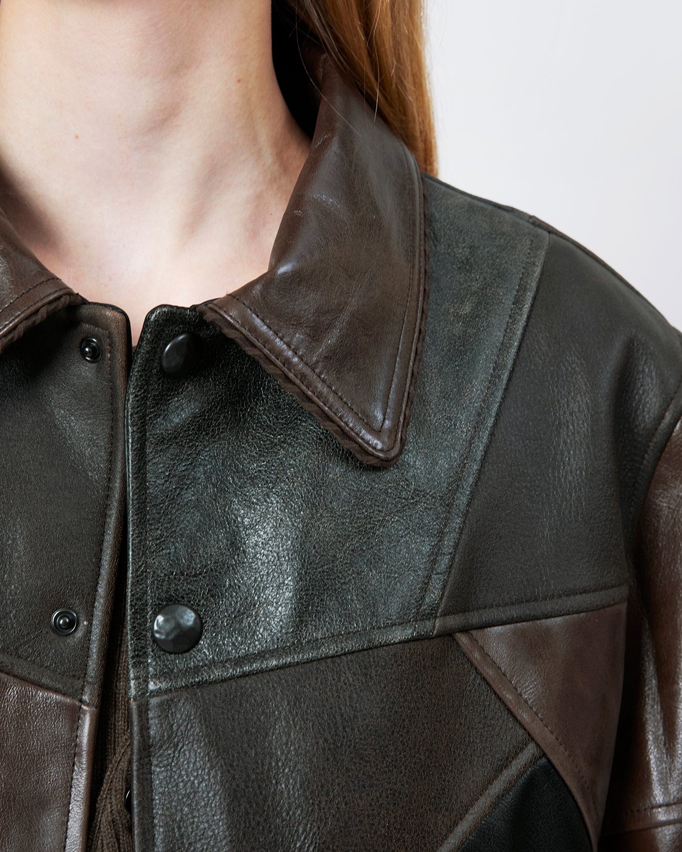 기타 UNISEX PATCHWORK LEATHER JACKET awa730u(BLACK/BROWN)