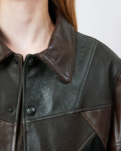 기타 UNISEX PATCHWORK LEATHER JACKET awa730u(BLACK/BROWN)