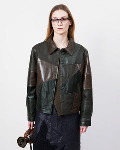 기타 UNISEX PATCHWORK LEATHER JACKET awa730u(BLACK/BROWN)
