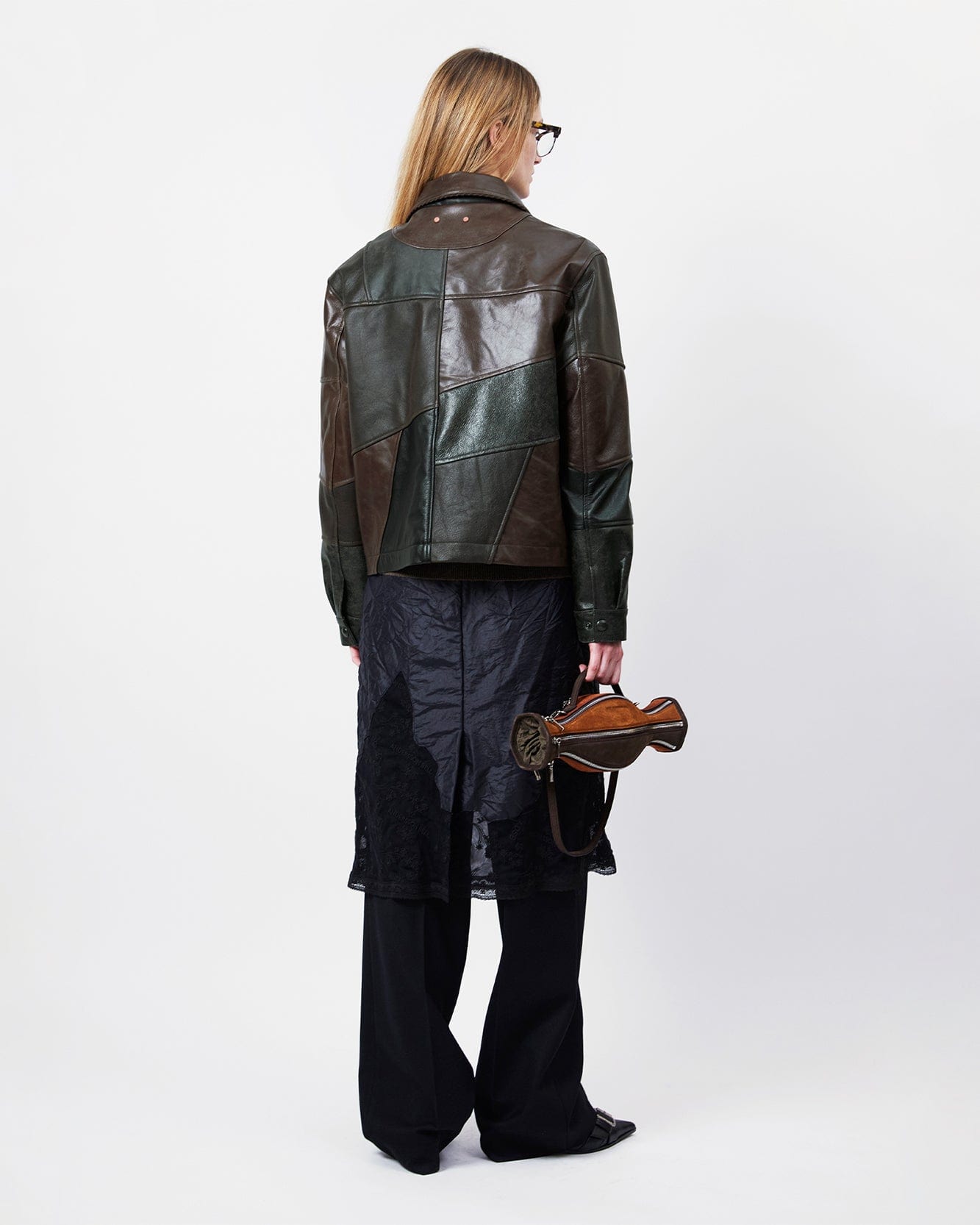 기타 UNISEX PATCHWORK LEATHER JACKET awa730u(BLACK/BROWN)