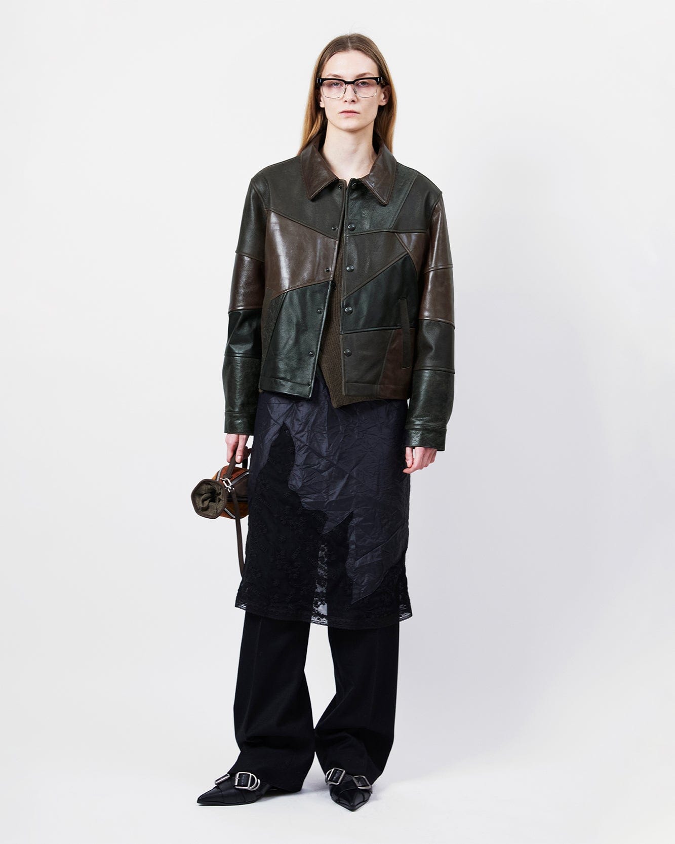 기타 UNISEX PATCHWORK LEATHER JACKET awa730u(BLACK/BROWN)