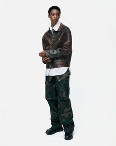 기타 UNISEX PATCHWORK LEATHER JACKET awa730u(BLACK/BROWN)
