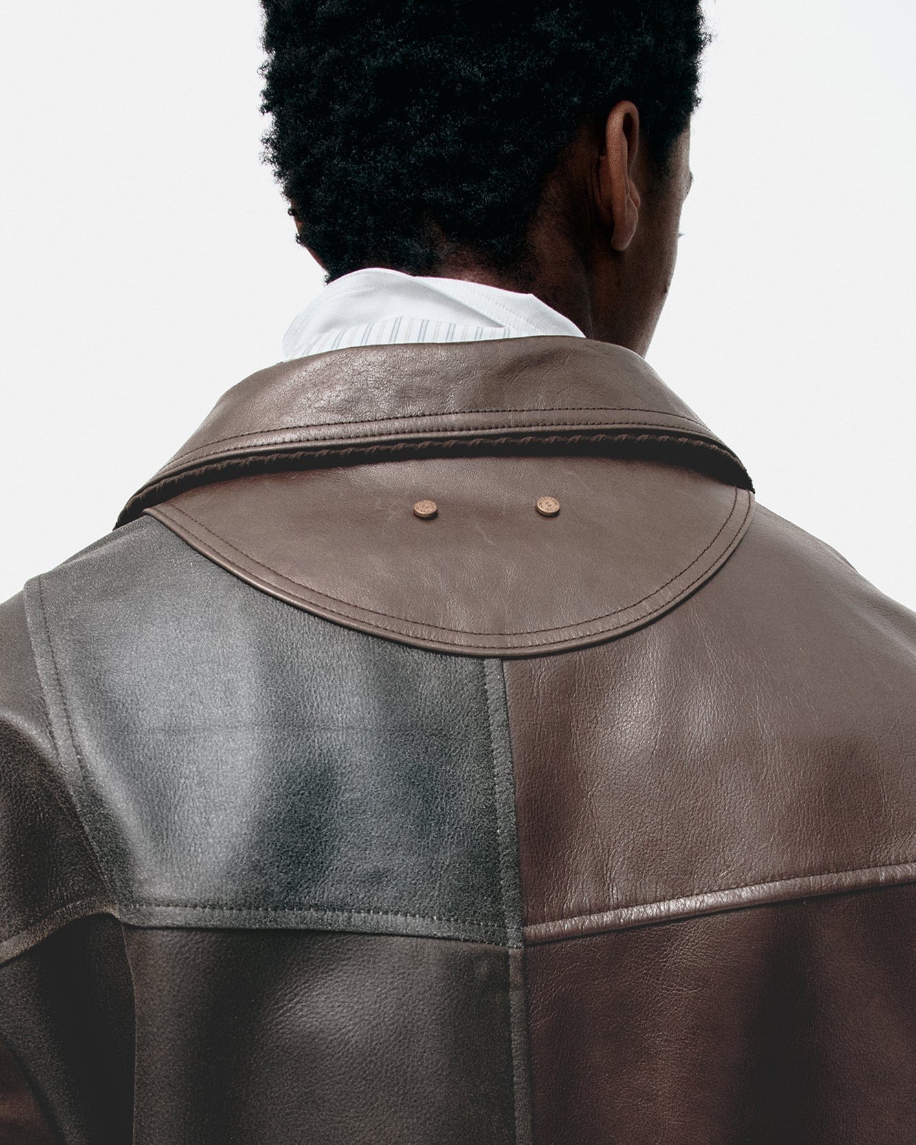 기타 UNISEX PATCHWORK LEATHER JACKET awa730u(BLACK/BROWN)