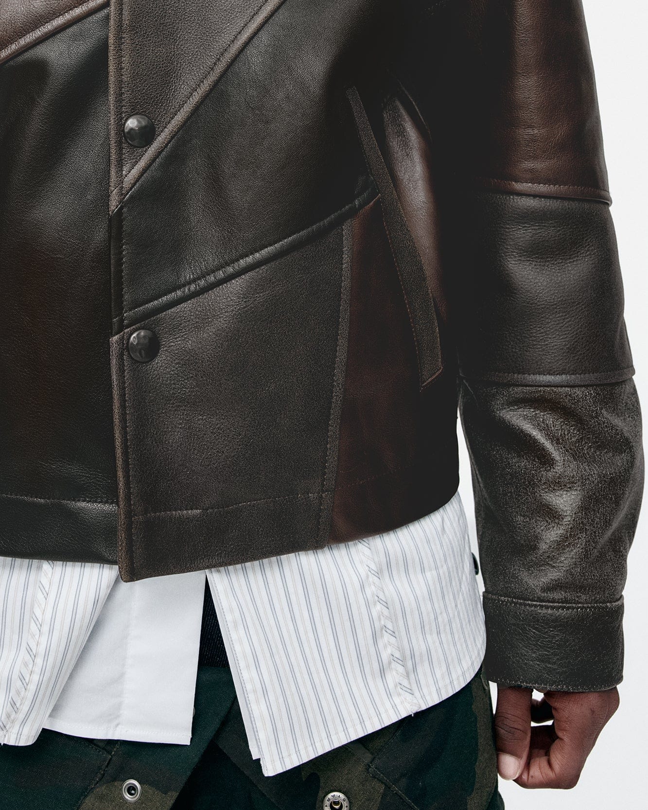 기타 UNISEX PATCHWORK LEATHER JACKET awa730u(BLACK/BROWN)