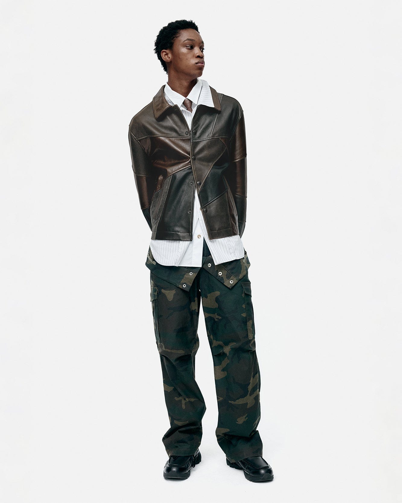 기타 UNISEX PATCHWORK LEATHER JACKET awa730u(BLACK/BROWN)