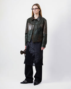 기타 UNISEX PATCHWORK LEATHER JACKET awa730u(BLACK/BROWN)