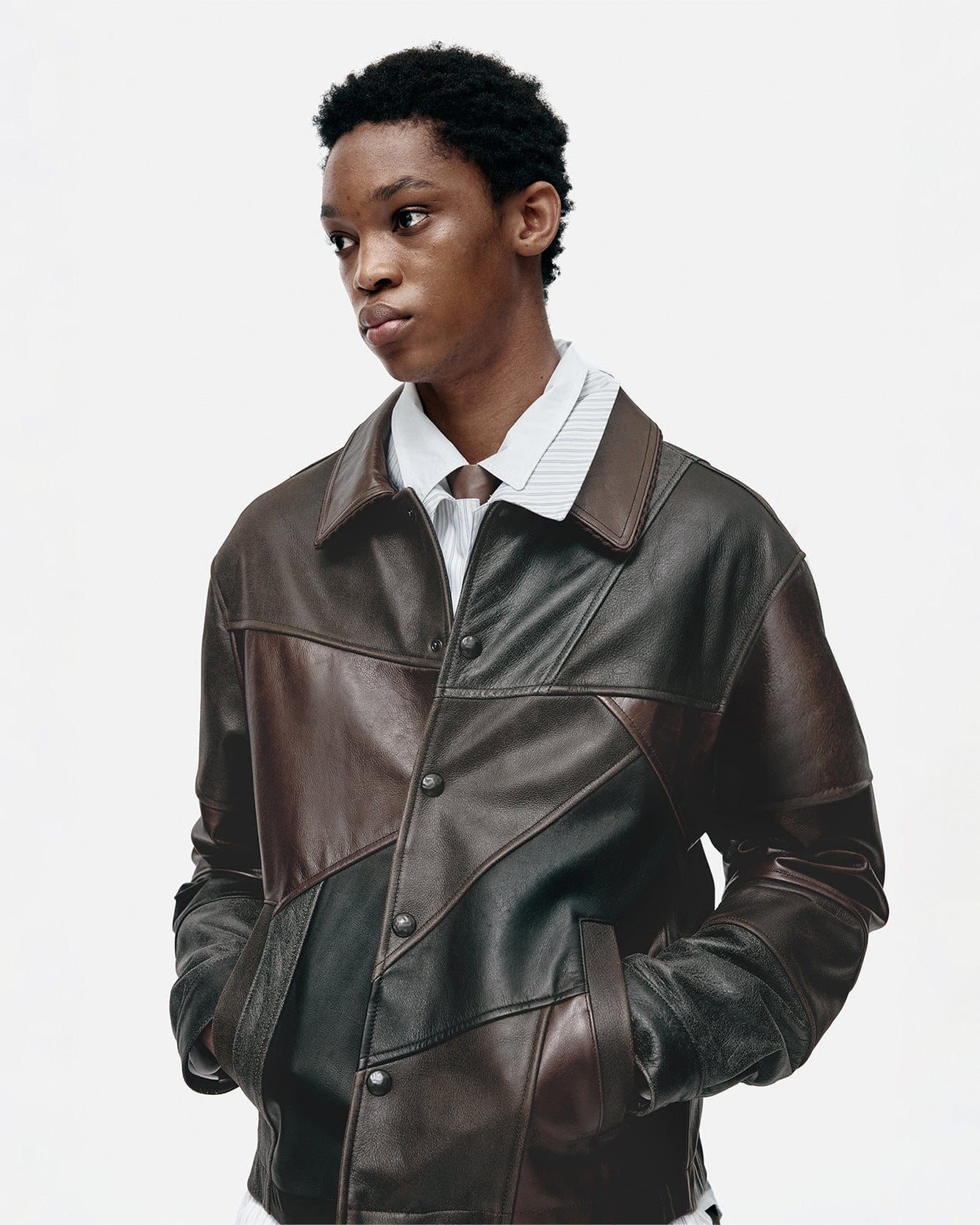 기타 UNISEX PATCHWORK LEATHER JACKET awa730u(BLACK/BROWN)