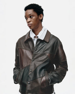 기타 UNISEX PATCHWORK LEATHER JACKET awa730u(BLACK/BROWN)