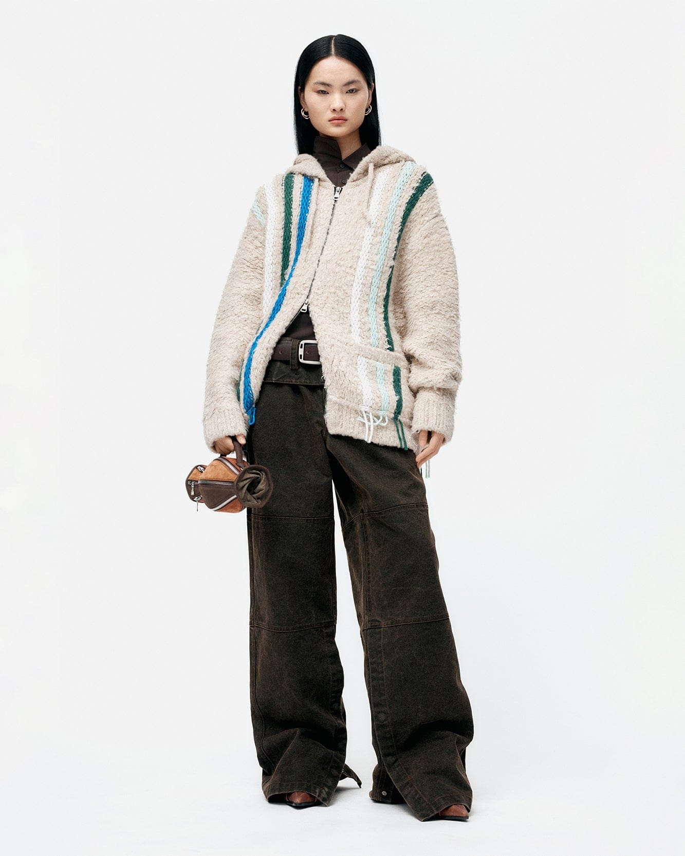 기타 UNISEX REVERSE STRIPE KNIT HOODIE atb1351u(ECRU)