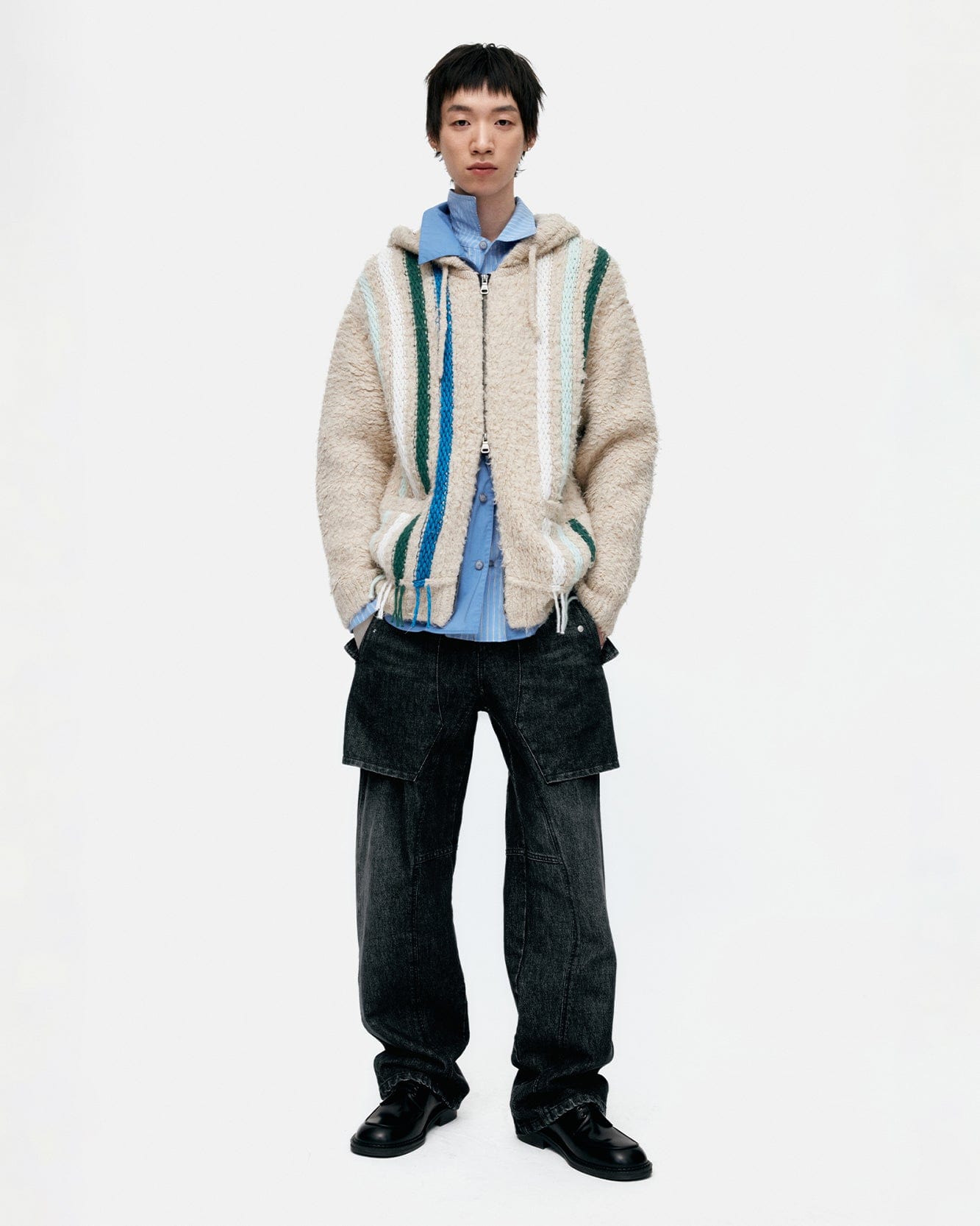 기타 UNISEX REVERSE STRIPE KNIT HOODIE atb1351u(ECRU)