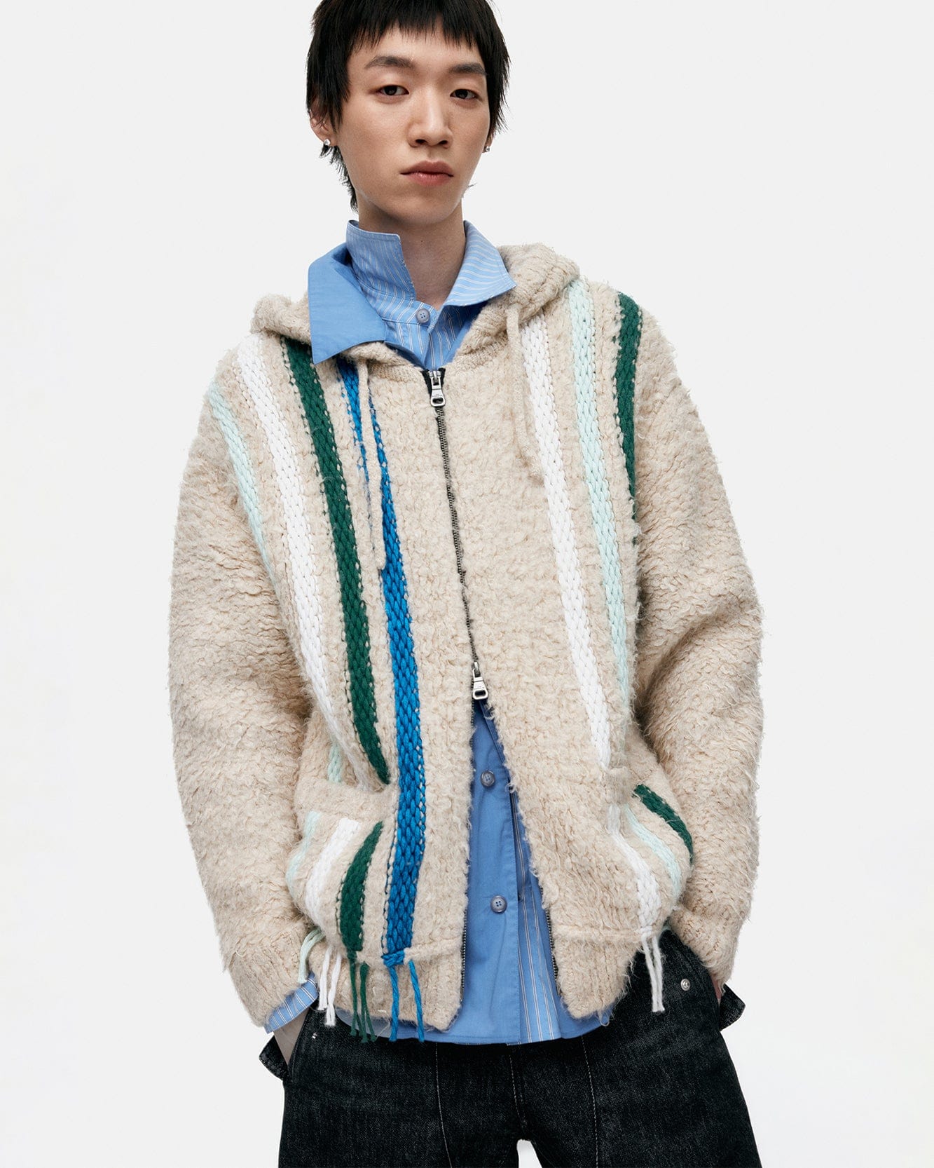 기타 UNISEX REVERSE STRIPE KNIT HOODIE atb1351u(ECRU)