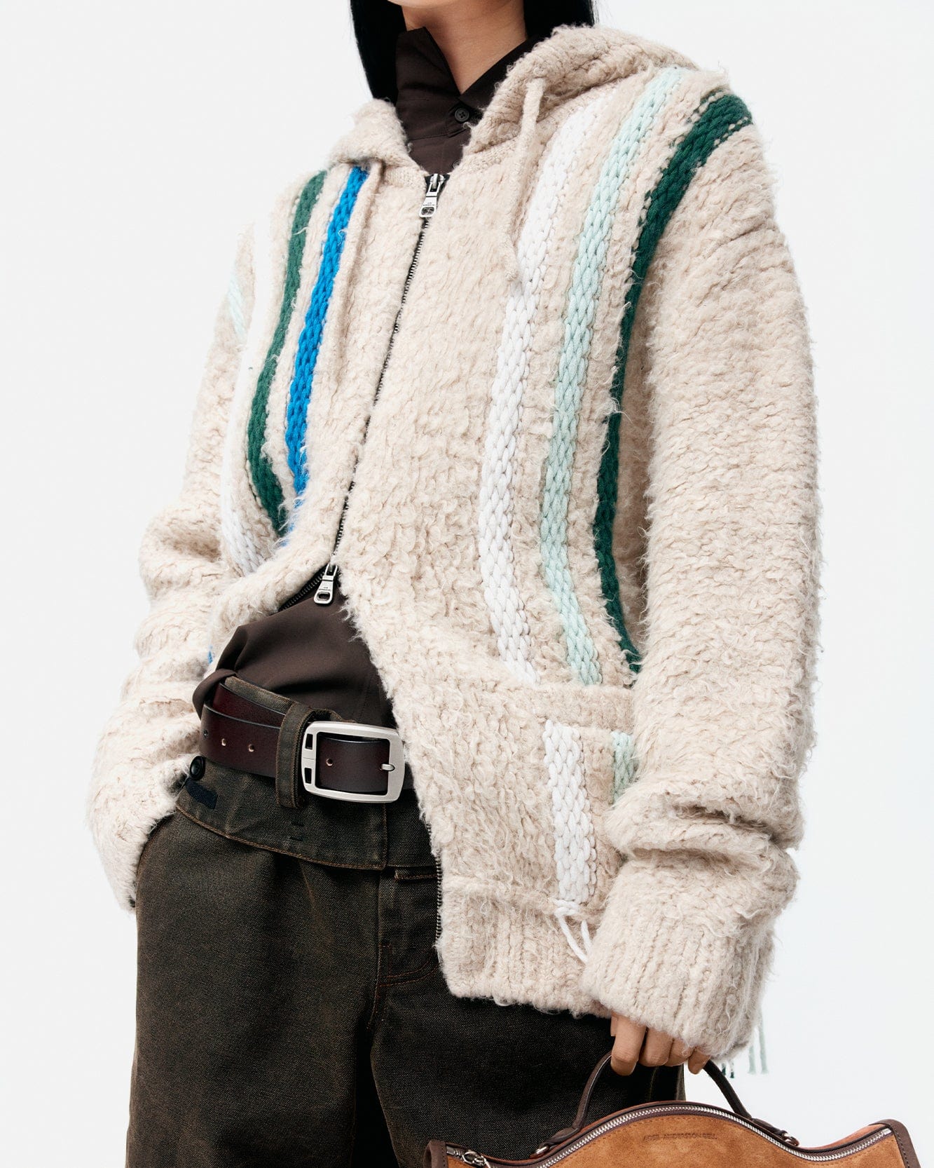 기타 UNISEX REVERSE STRIPE KNIT HOODIE atb1351u(ECRU)