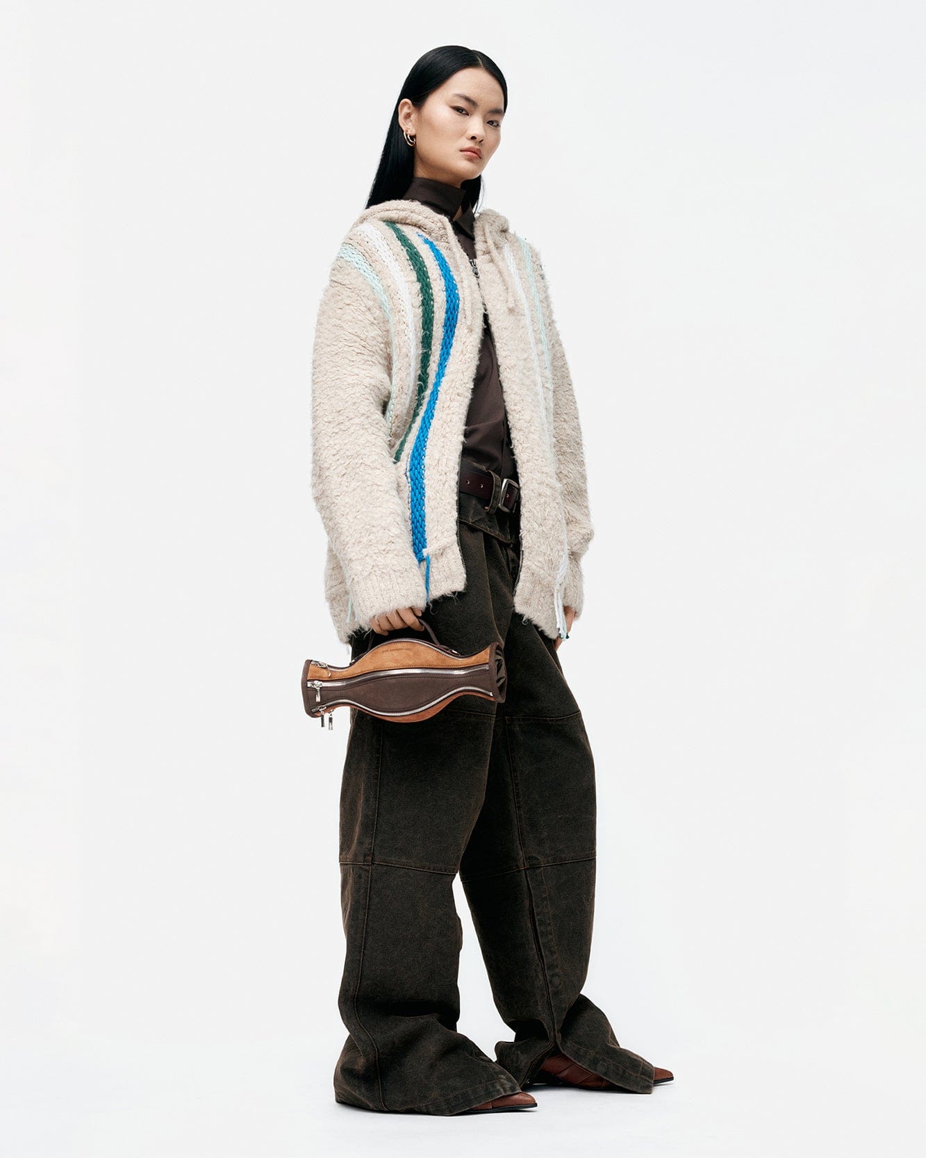 기타 UNISEX REVERSE STRIPE KNIT HOODIE atb1351u(ECRU)
