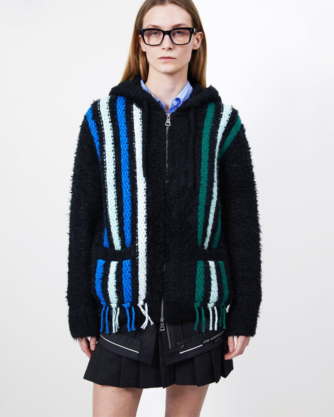 기타 UNISEX REVERSE STRIPE KNIT HOODIE atb1389u(BLACK)