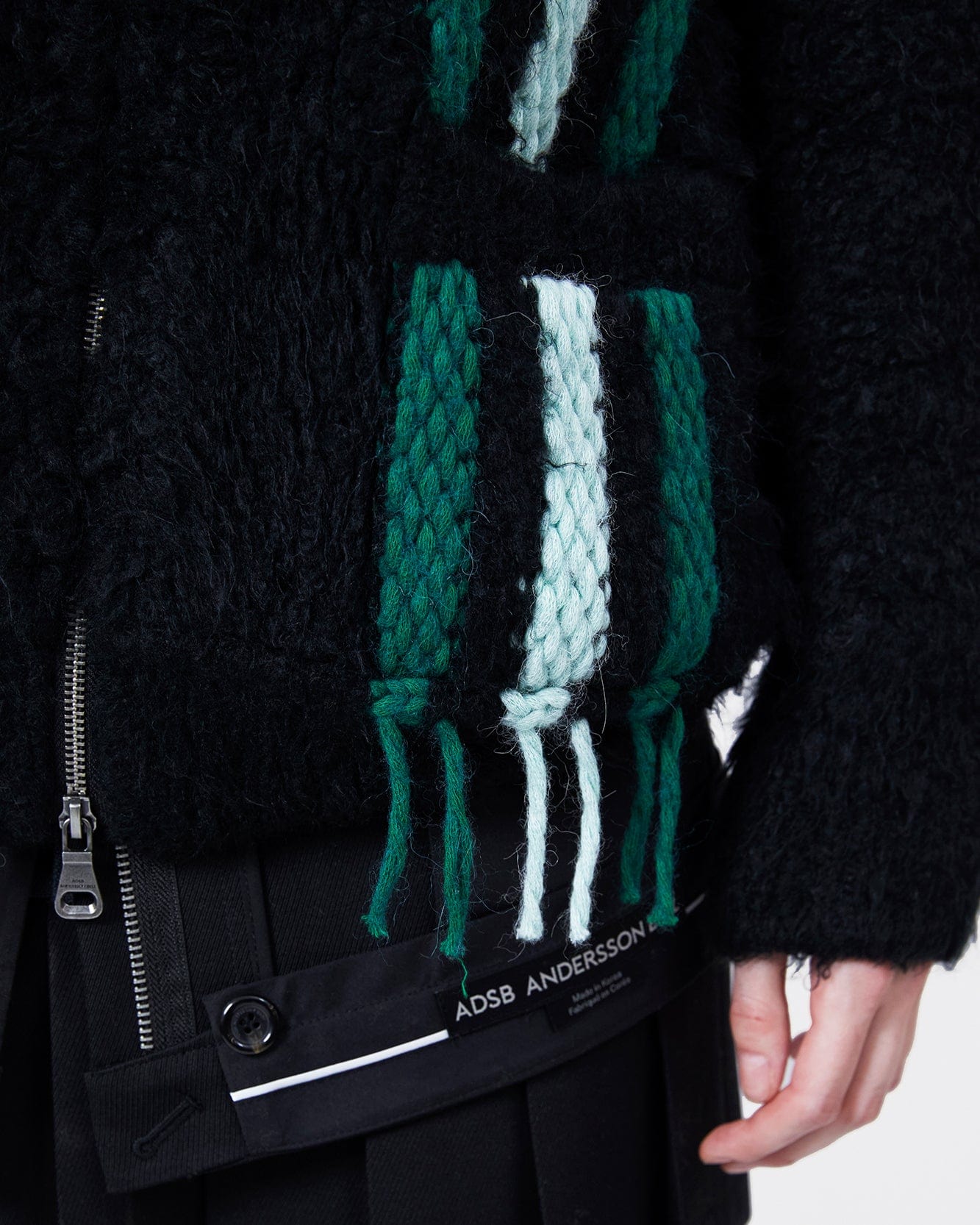 기타 UNISEX REVERSE STRIPE KNIT HOODIE atb1389u(BLACK)