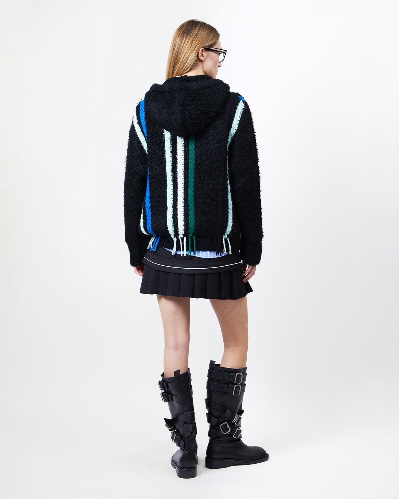 기타 UNISEX REVERSE STRIPE KNIT HOODIE atb1389u(BLACK)